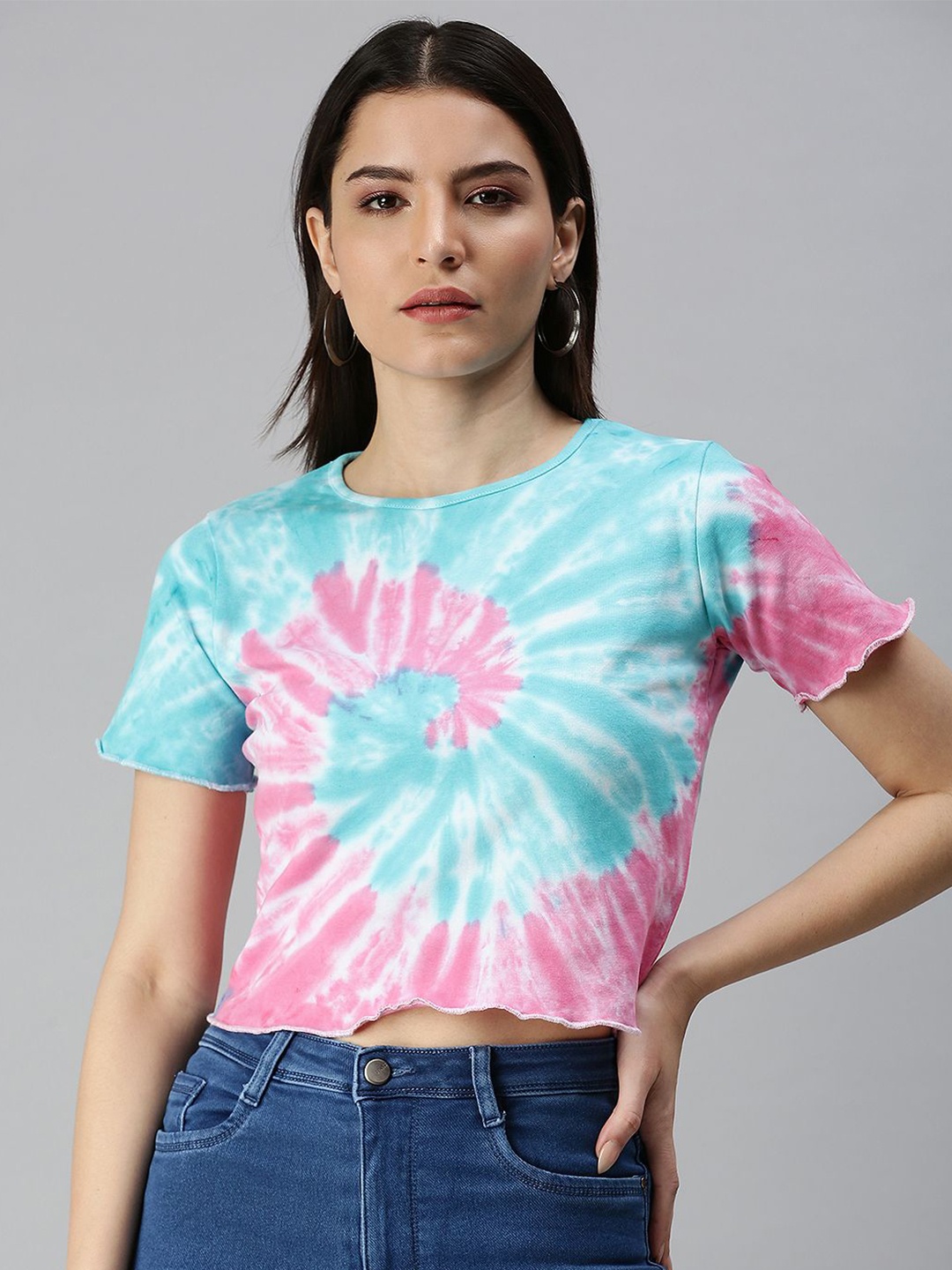 

JUNEBERRY Multicoloured Tie and Dye Crop Top, Multi