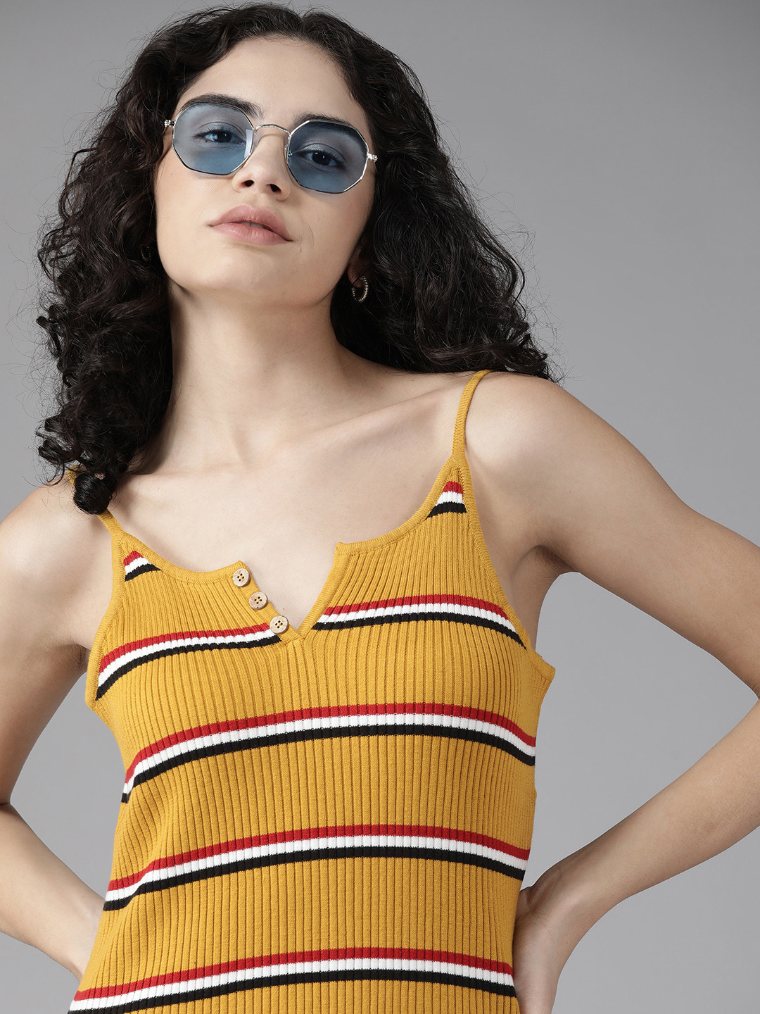 

Roadster Mustard Yellow Striped Top