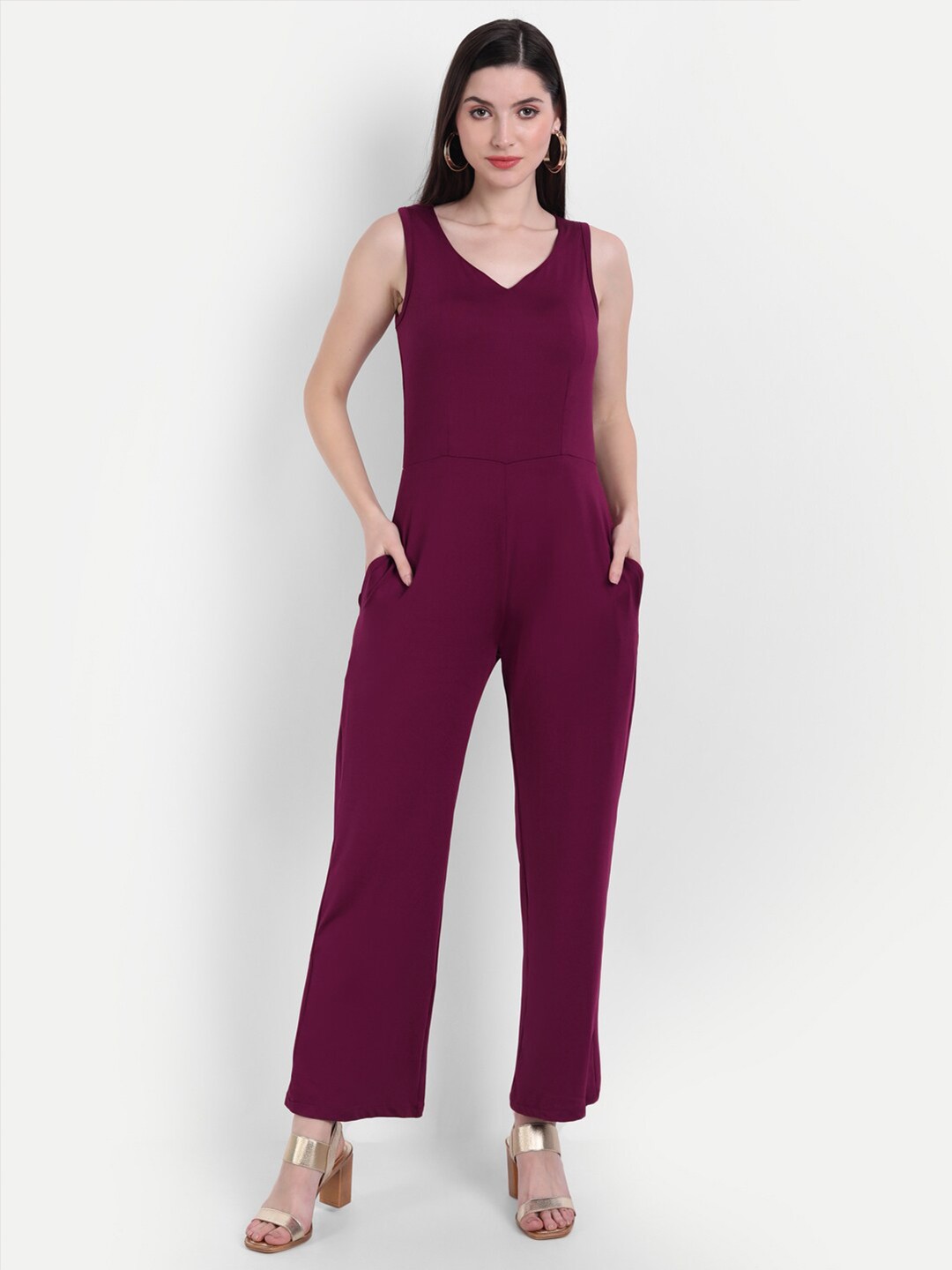 

BROADSTAR Maroon Basic Jumpsuit