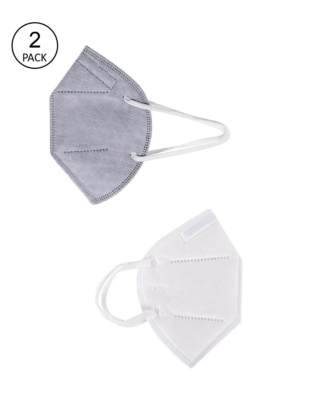 

OOMPH Unisex Pack Of 2 Solid 5-Ply Reusable Anti-Pollution KN95 Face Masks, Grey