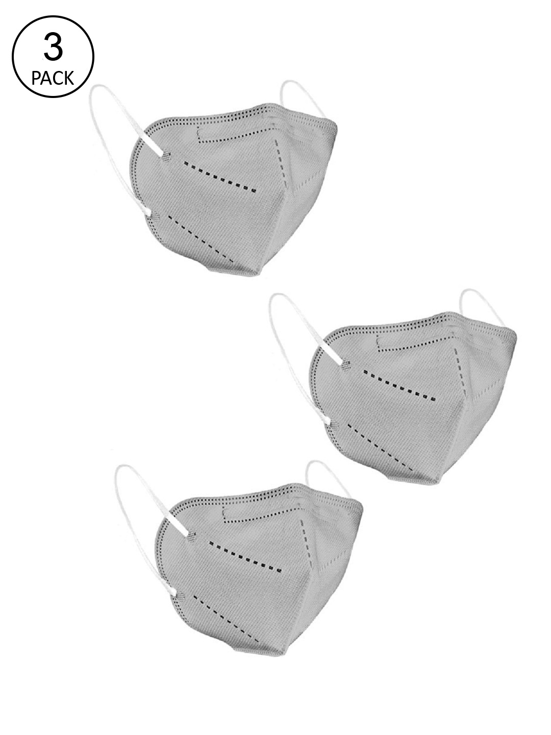 

OOMPH Unisex Pack Of 3 Grey Solid 5-Ply Outdoor Anti-Pollution Reusable N95 Masks