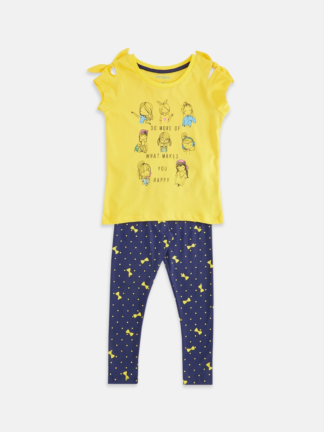 

Pantaloons Junior Girls Yellow & Navy Blue Printed Night suit