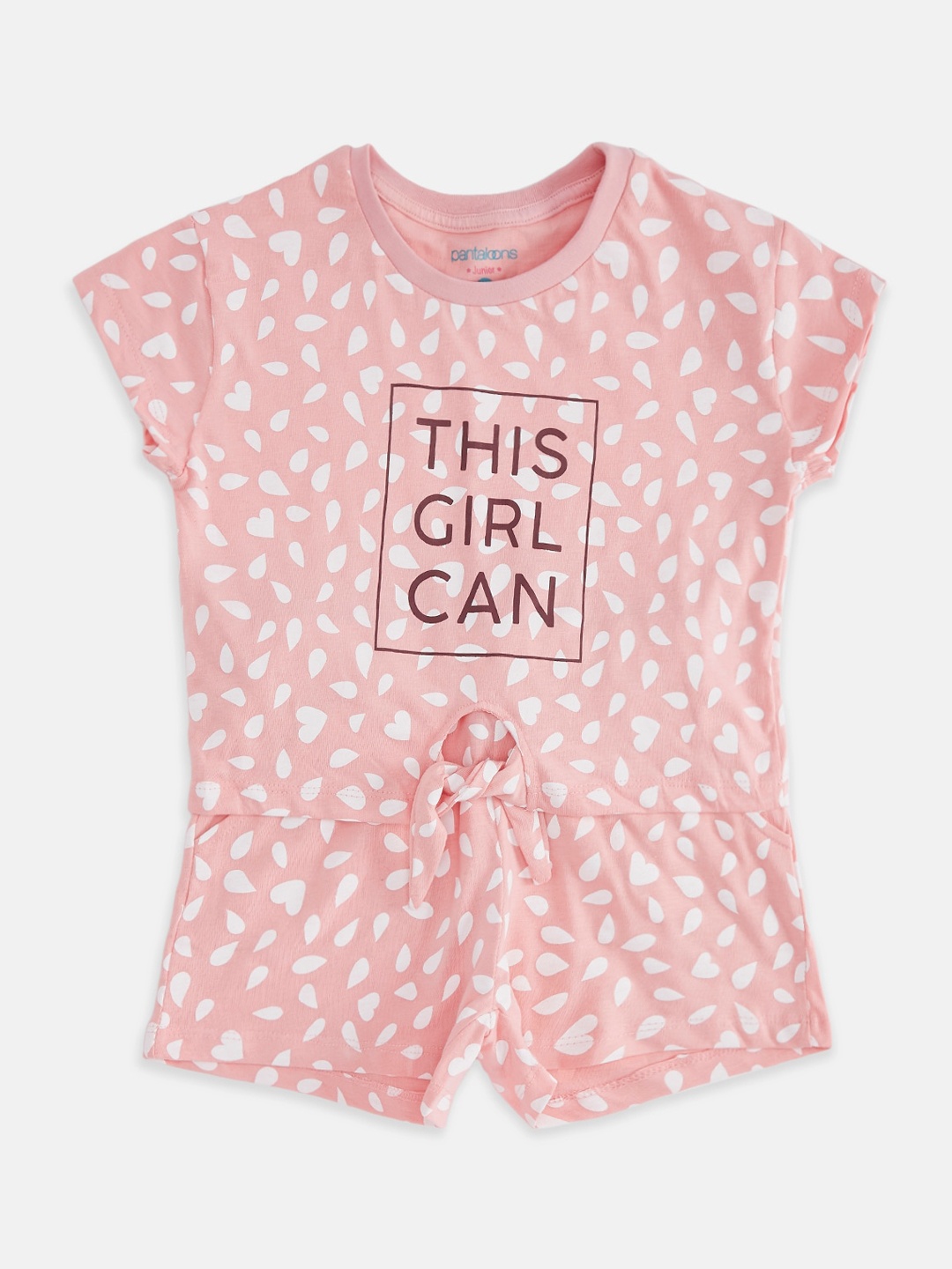

Pantaloons Junior Girls Pink & White Printed Night suit