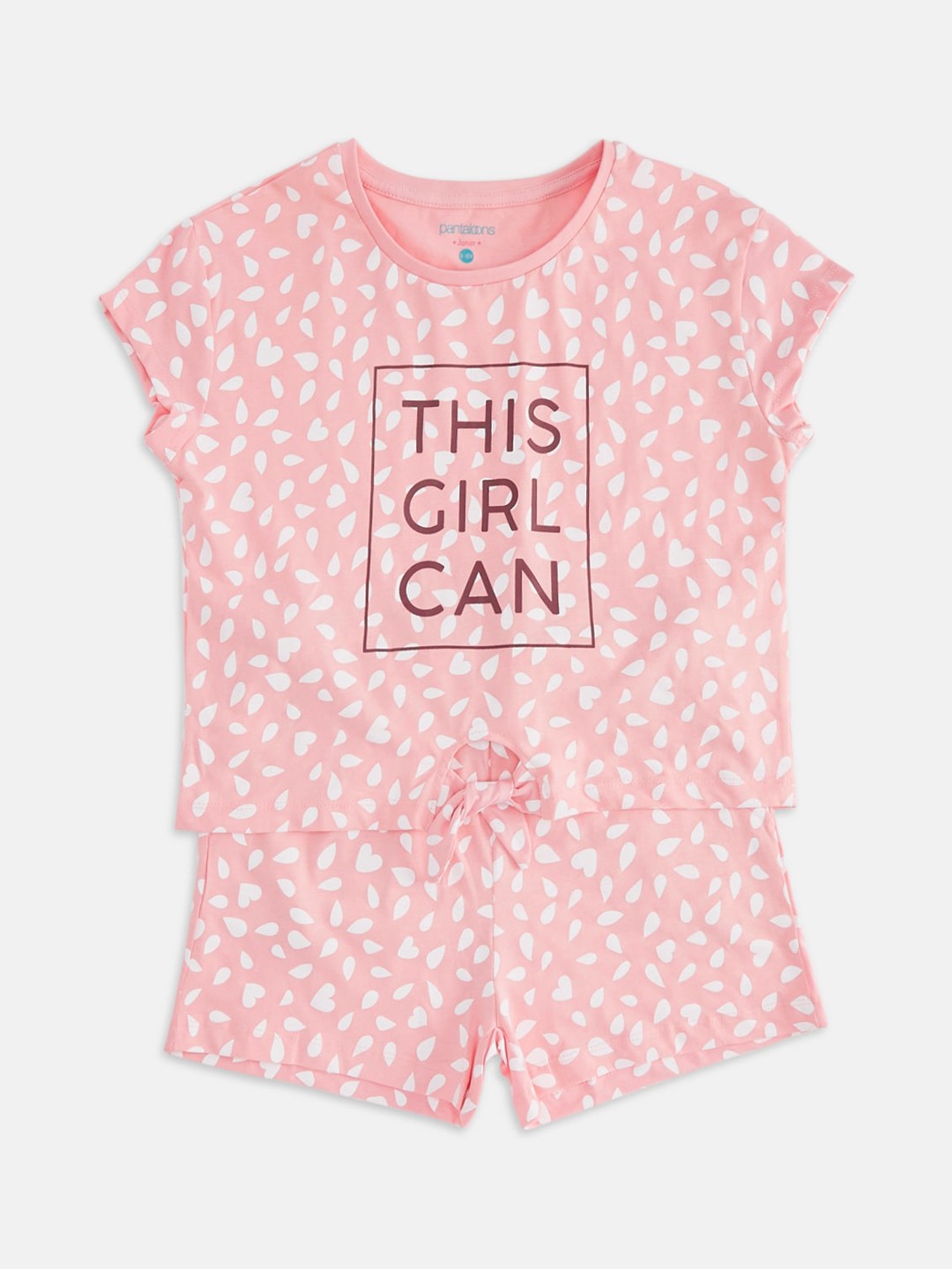 

Pantaloons Junior Girls Pink & White Printed Night suit