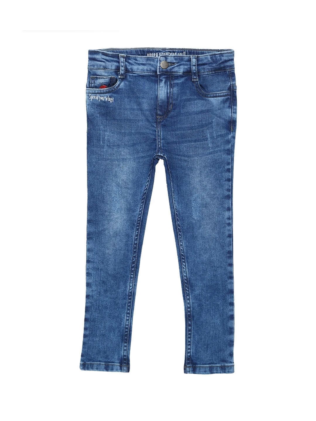 

UNDER FOURTEEN ONLY Girls Navy Blue Skinny Fit Mildly Distressed Heavy Fade Jeans