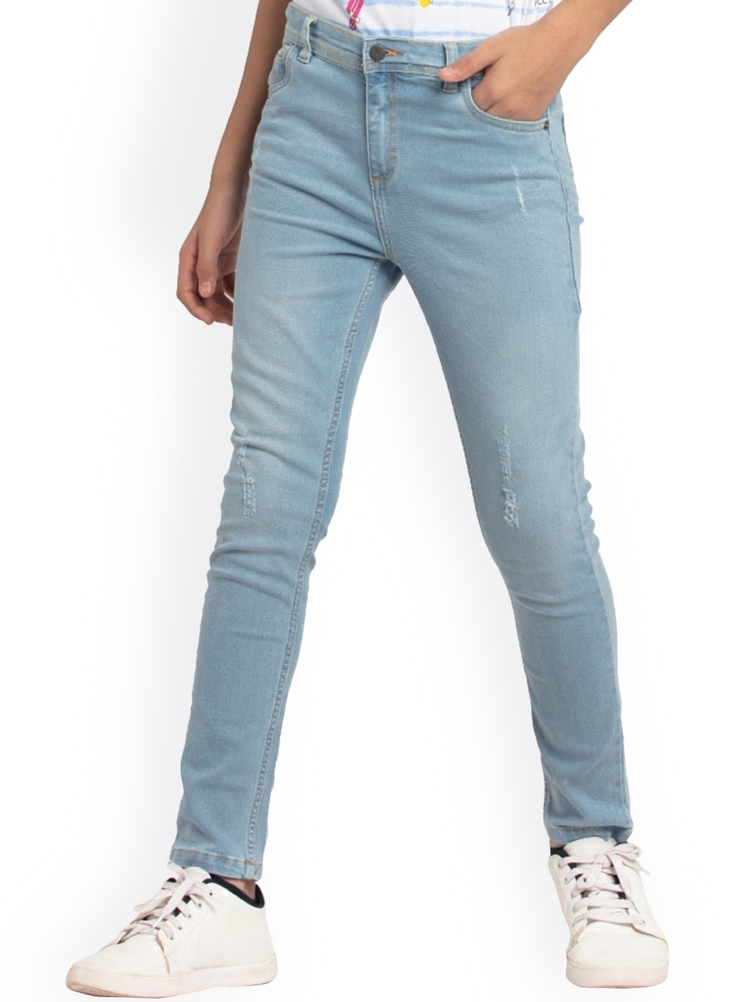 

UNDER FOURTEEN ONLY Boys Blue Slim Fit Mildly Distressed Light Fade Jeans