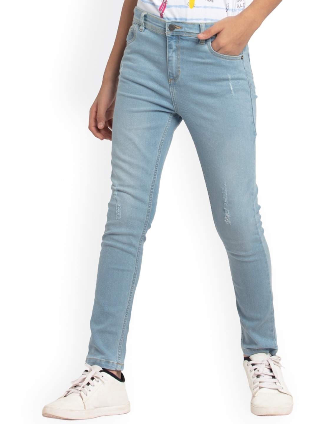 

UNDER FOURTEEN ONLY Boys Blue Slim Fit Mildly Distressed Light Fade Jeans