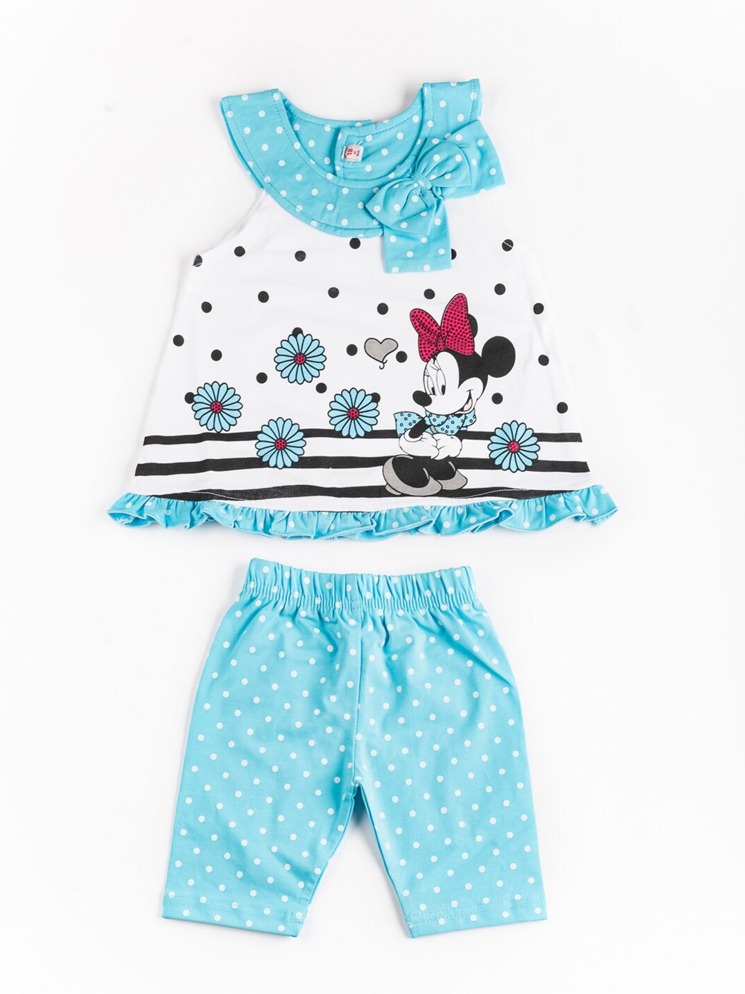 

BFF Infant Girls White & Turquoise Blue Printed Pure Cotton Top with Capris