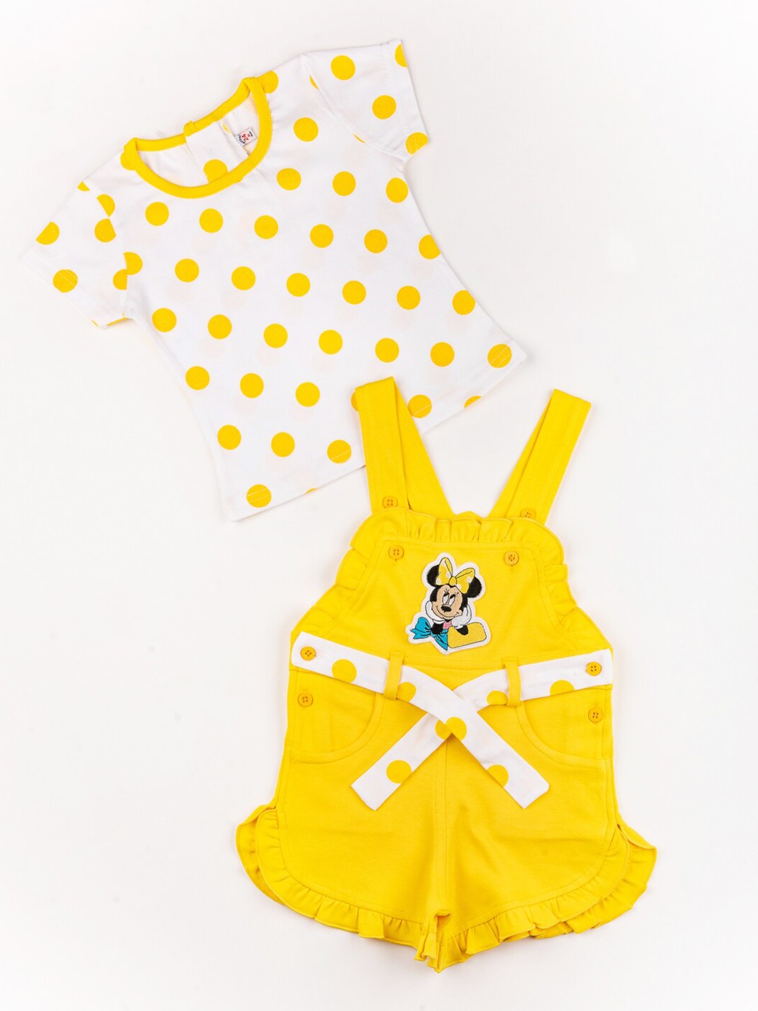 

BFF Girls White & Yellow Printed Top with Shorts With Suspenders