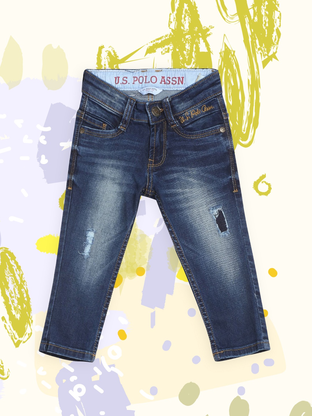 

U.S. Polo Assn. Kids Boys Blue Slim Fit Mildly Distressed Heavy Fade Jeans