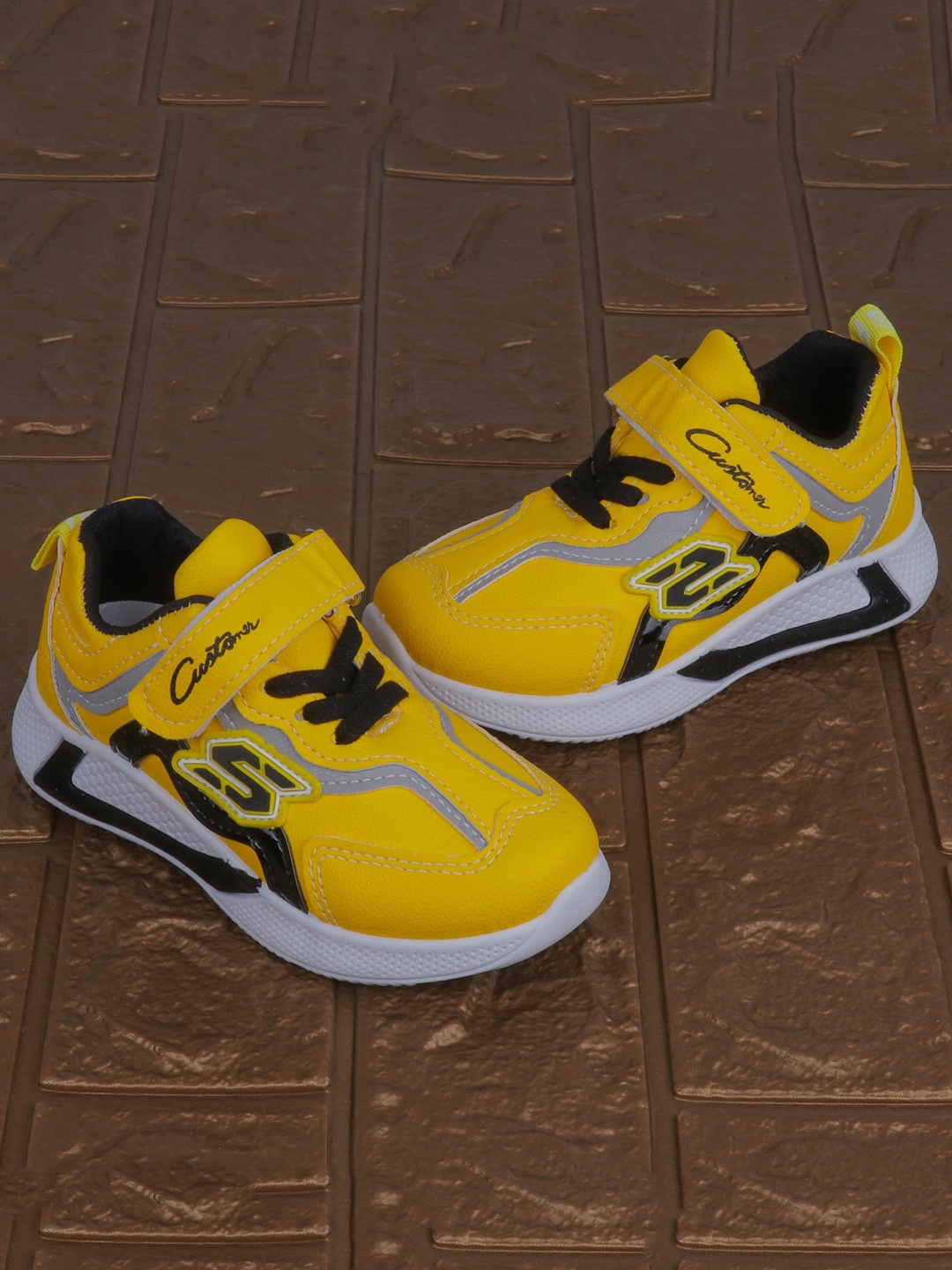 

FEETWELL SHOES Kids Yellow Solid Velcro Sneakers