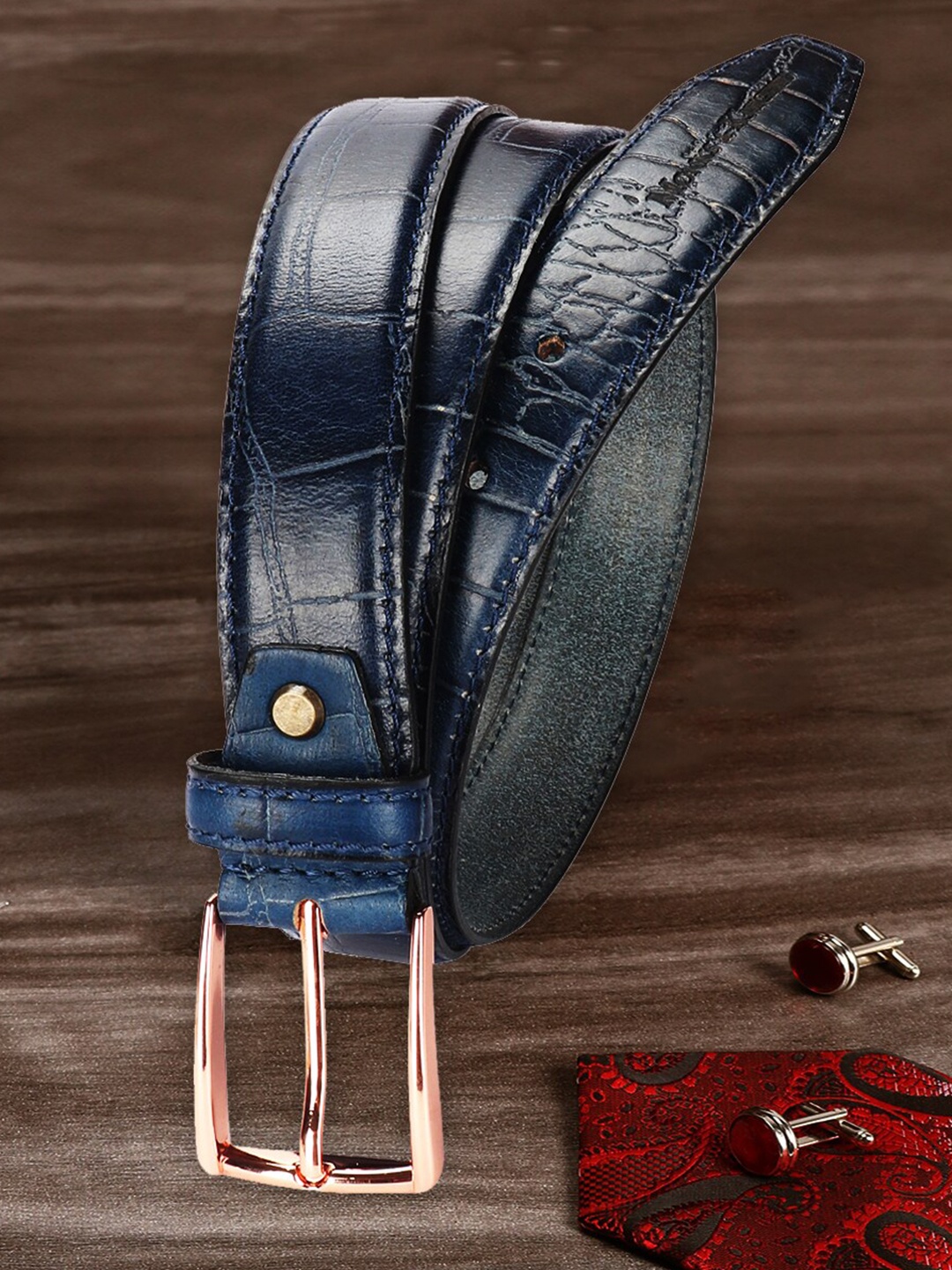 

MONKS & KNIGHTS Men Blue Textured Leather Belt