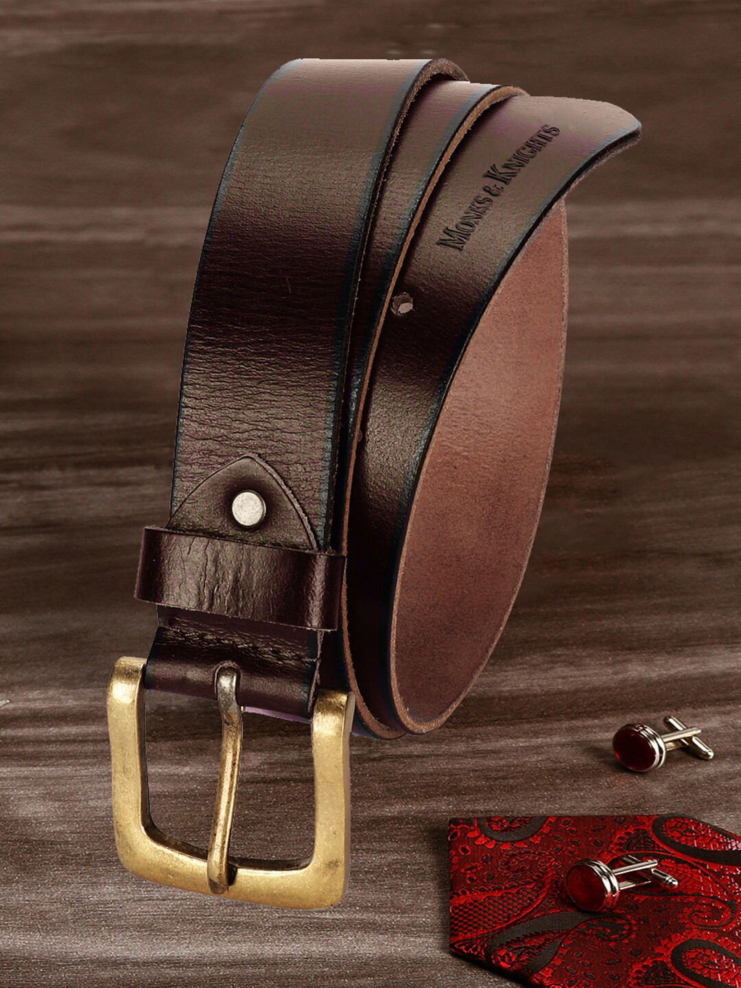

MONKS & KNIGHTS Men Brown Solid Leather Belt