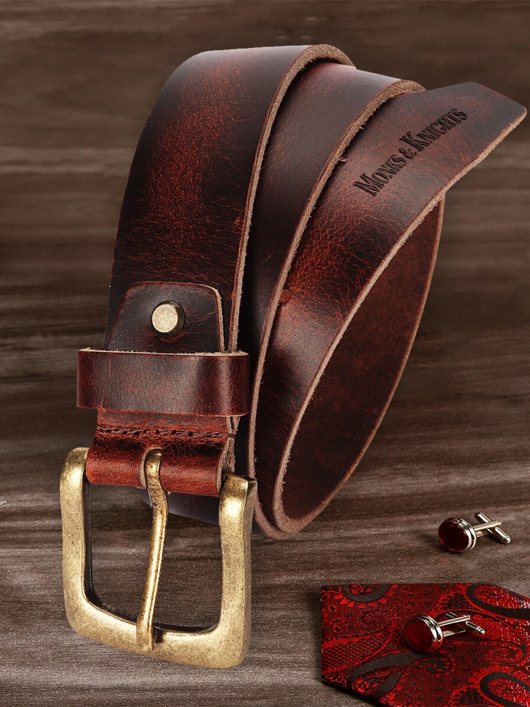 

MONKS & KNIGHTS Men Brown Leather Belt
