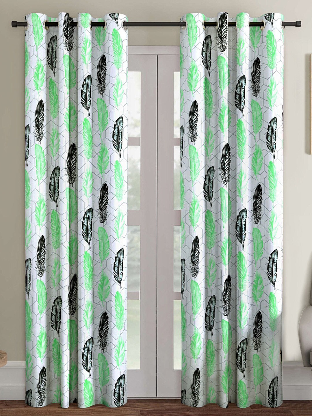 

Ispace Green & White Set of 2 Floral Door Curtain