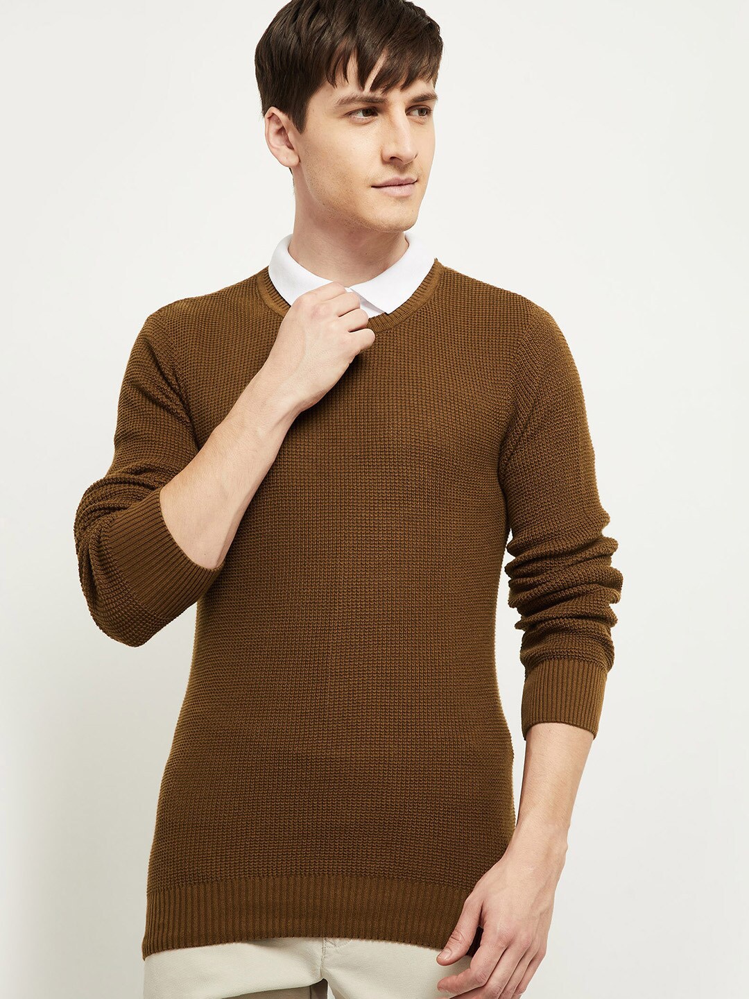 

max Men Rust Ribbed Pullover