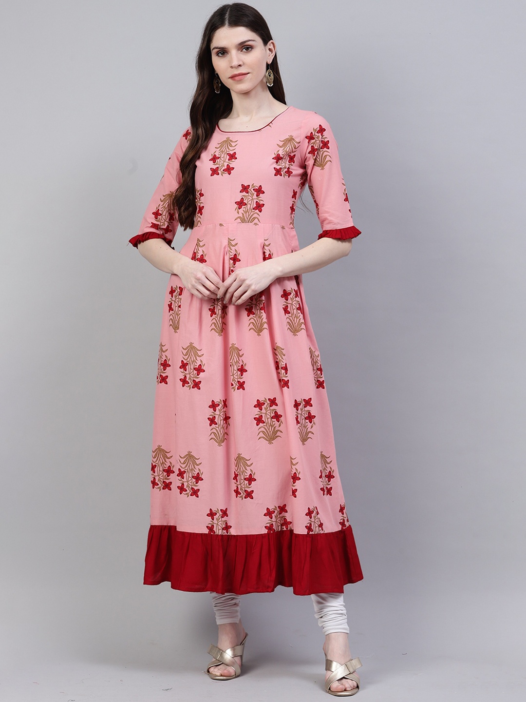 

Stylum Women Pink Floral Printed Cotton Anarkali Kurta