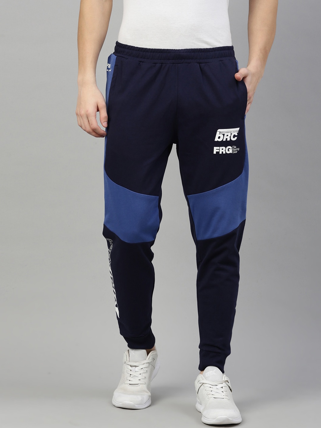 

FILA Men Navy Blue Colourblocked Regular Fit Cotton Joggers