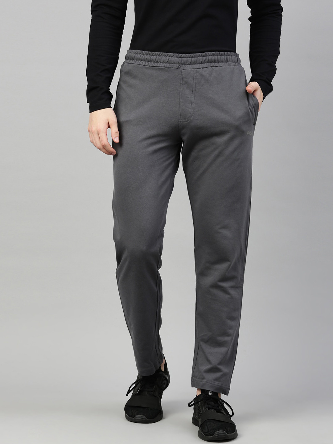 

FILA Men Grey Solid Cotton Track Pants