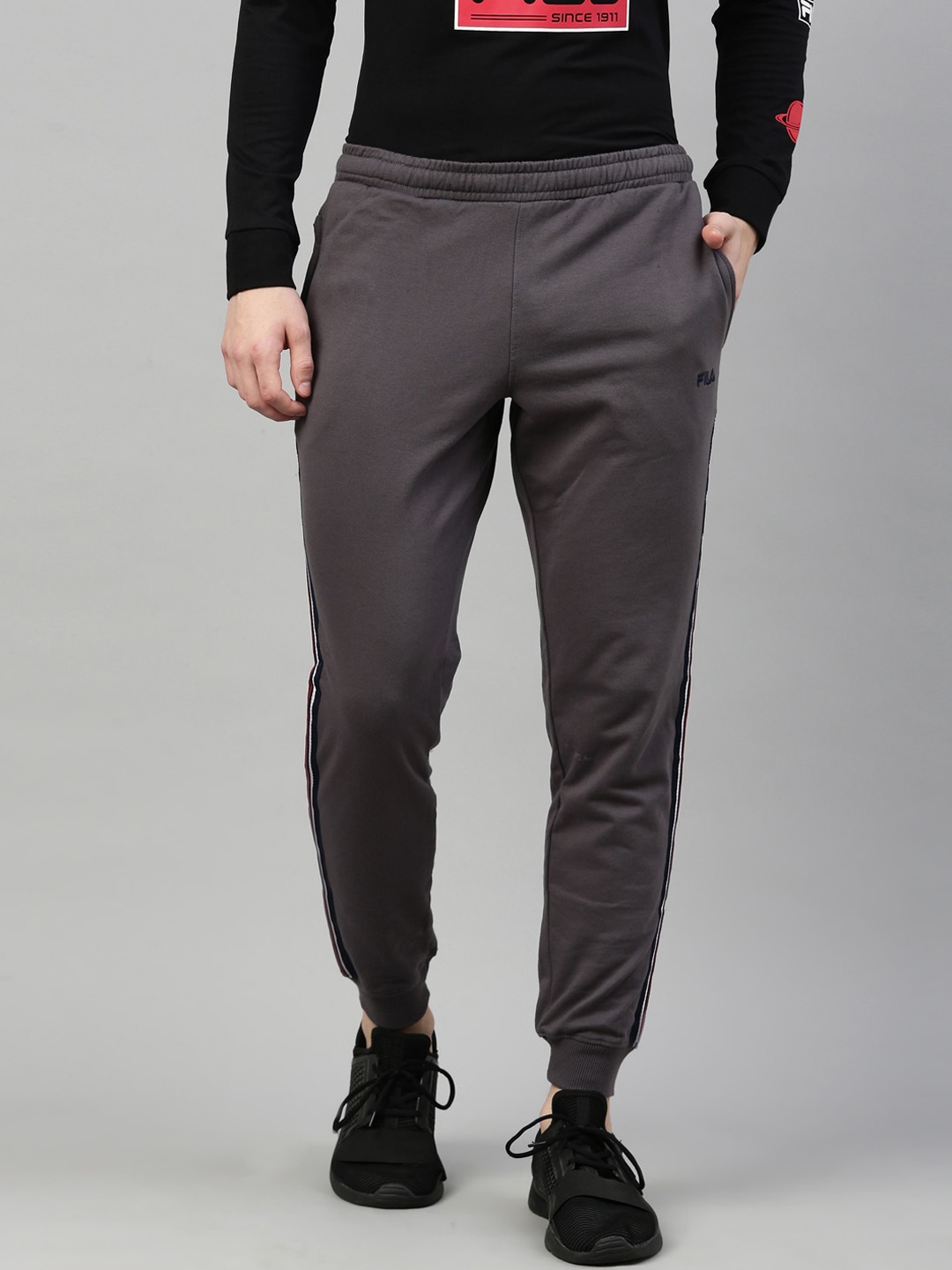 

FILA Men Grey Solid Cotton Regular-Fit Track Pants