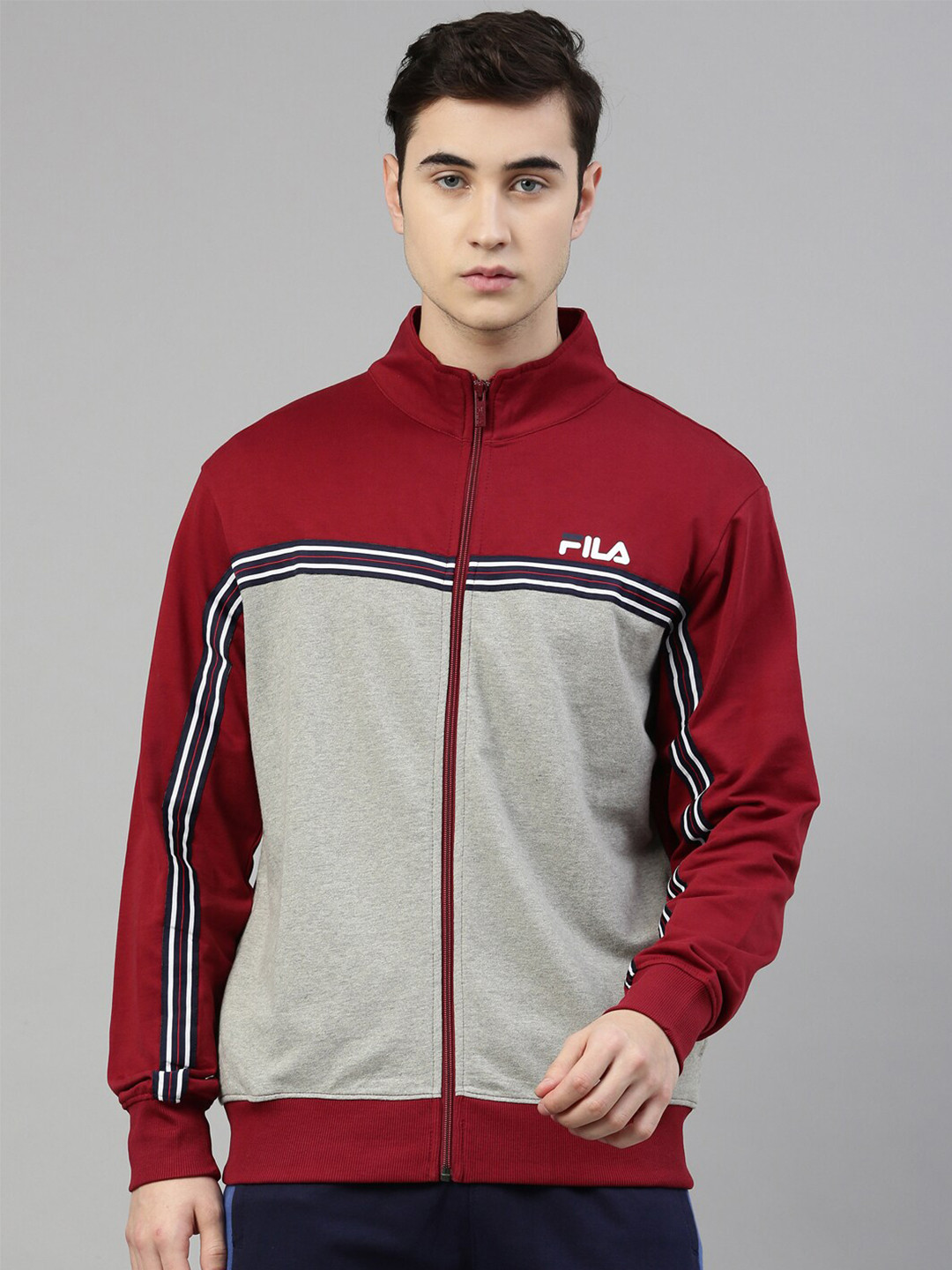 

FILA Men Grey & Red Colourblocked Sweatshirt