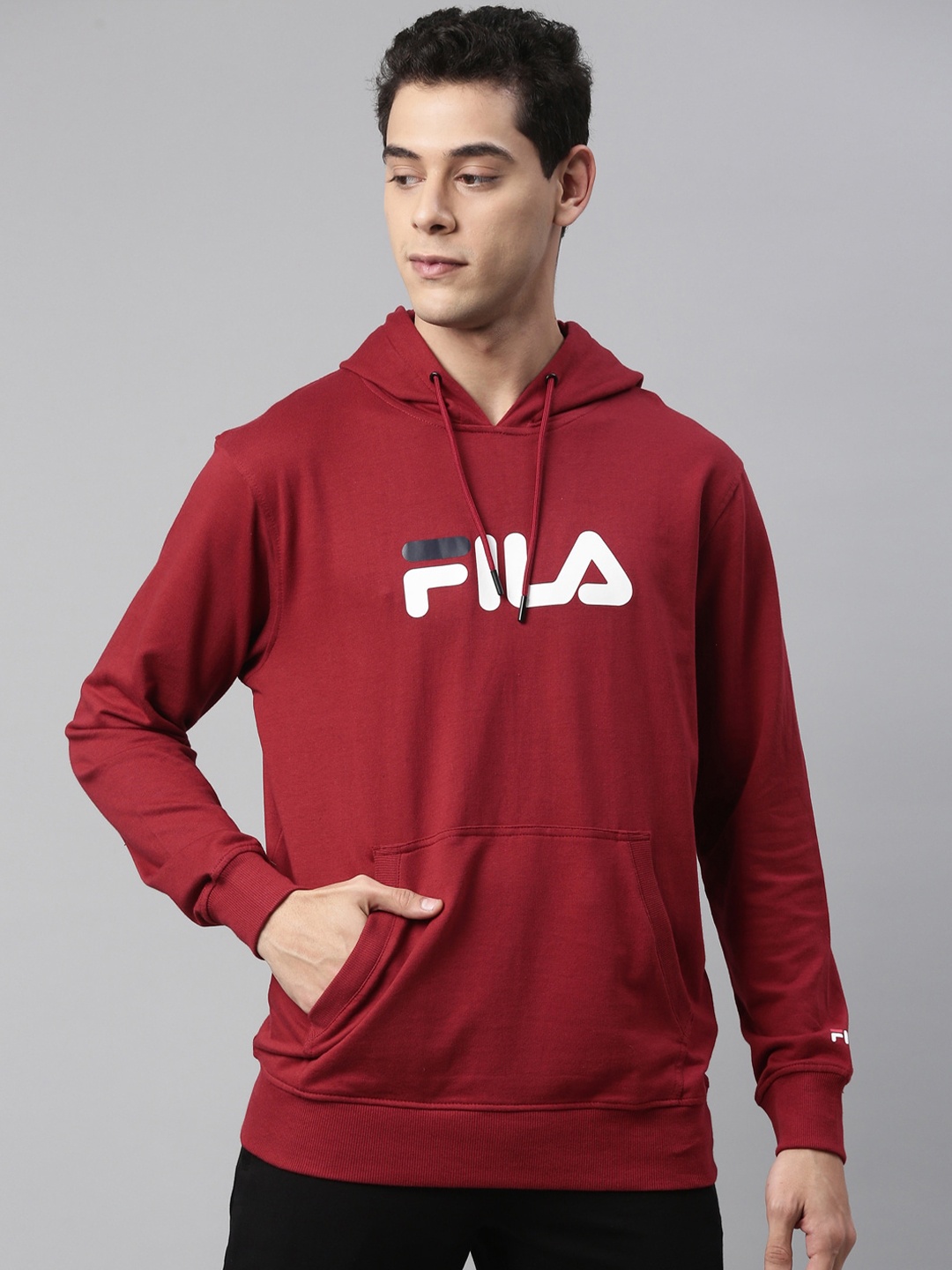 

FILA Brand Logo Print HORNBILL Hooded Sweatshirt, Red