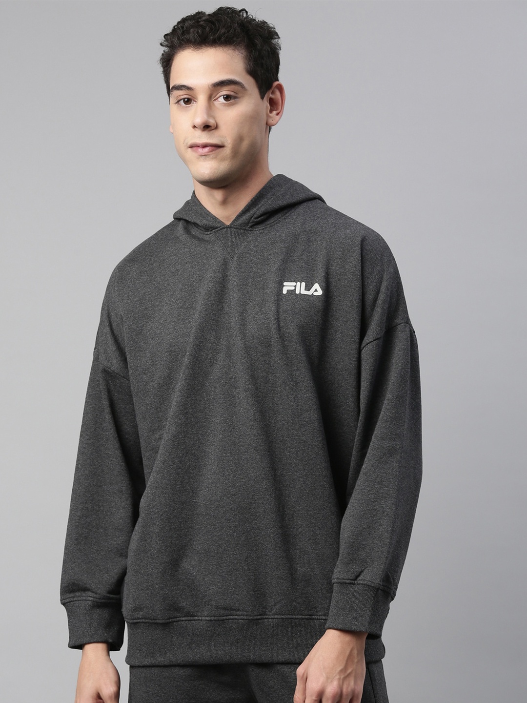 

FILA Men Charcoal Grey Hooded Sweatshirt