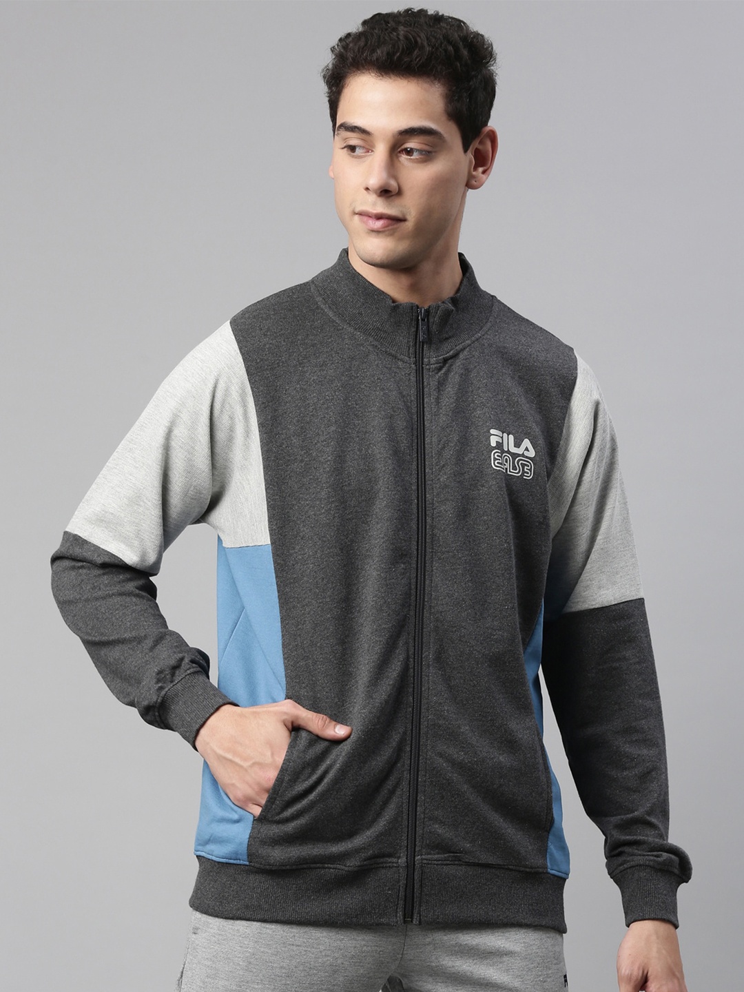 

FILA Men Charcoal Grey Colorblocked Sweatshirt