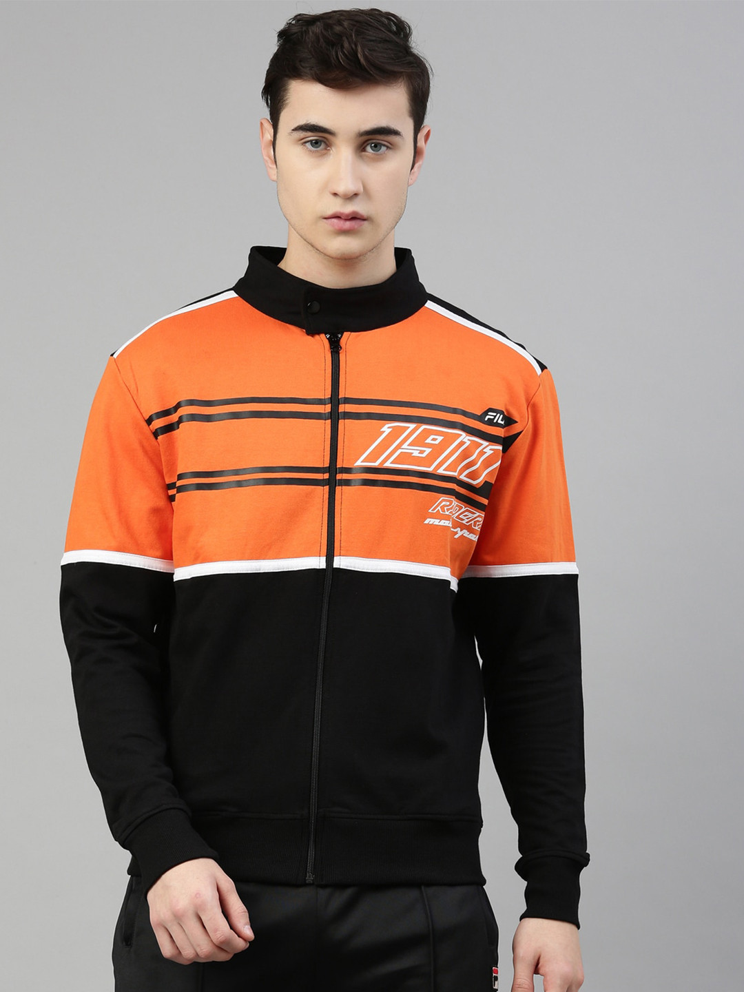 

FILA Men Black Colourblocked Mock Collar Sweatshirt