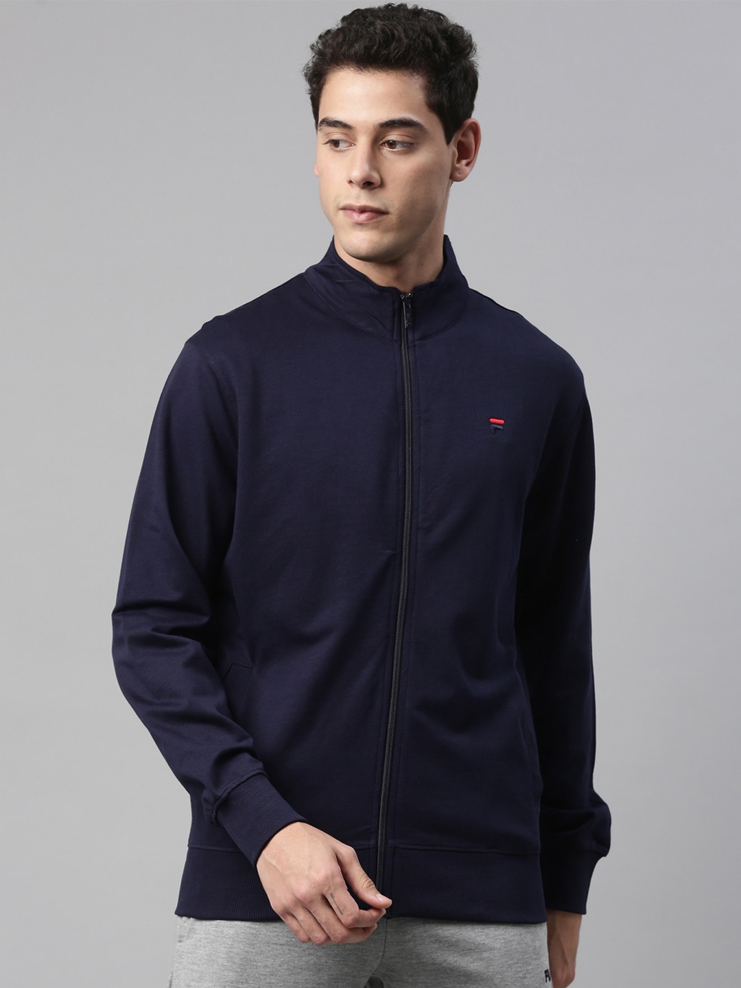

FILA Men Navy Blue Solid Cotton Sweatshirt