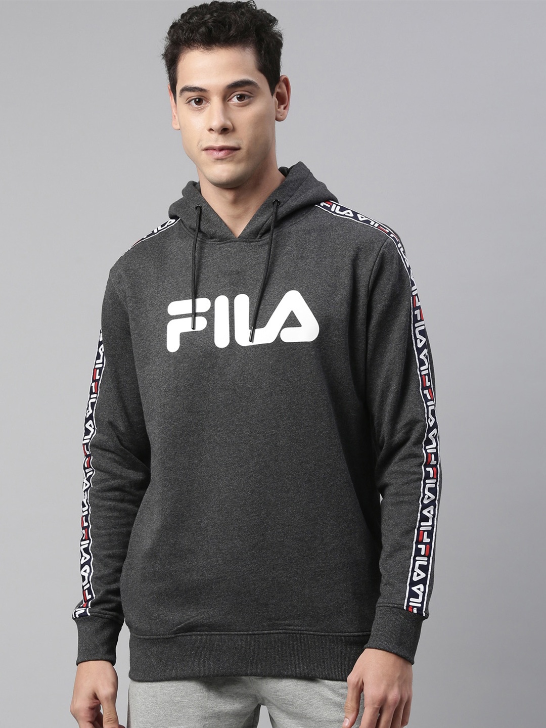 

FILA Men Charcoal Printed Hooded Sweatshirt