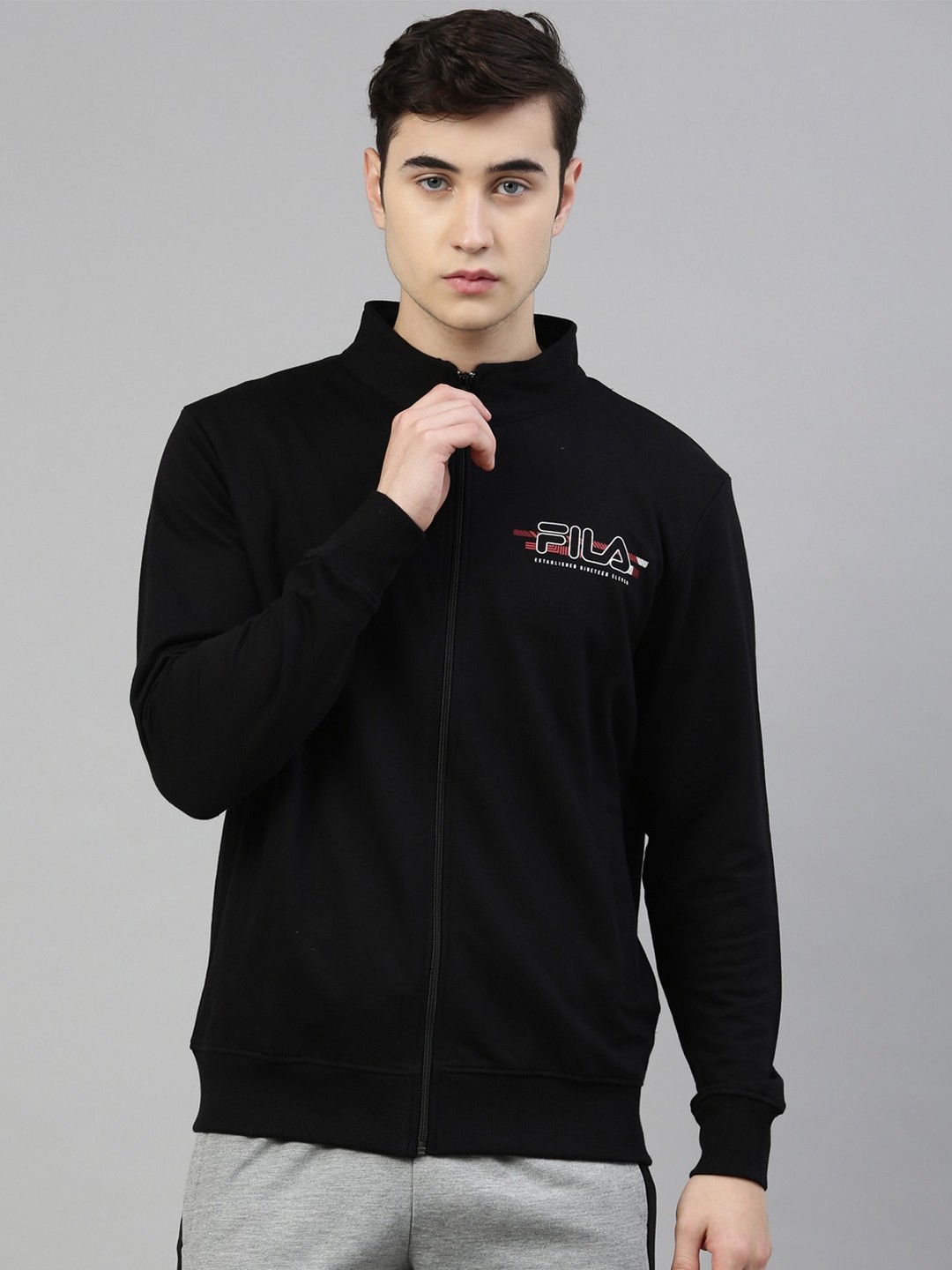 

FILA Men Black & White Brand Logo Printed Cotton Sweatshirt