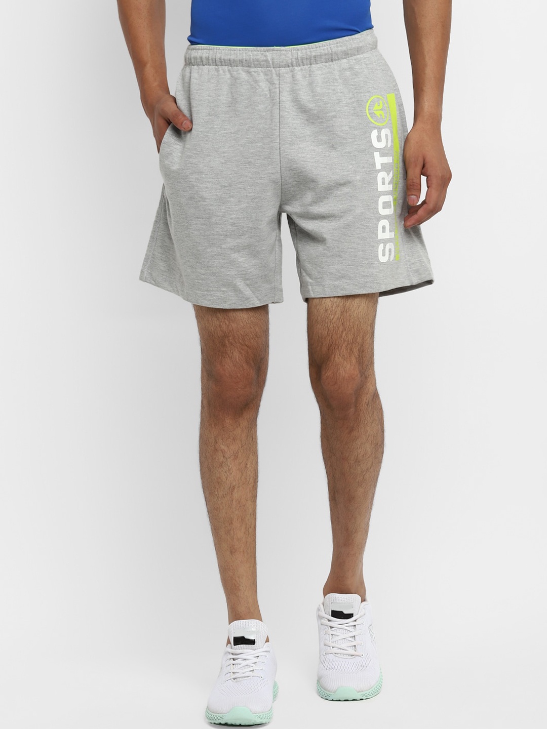 

OFF LIMITS Men Grey Melange Typography Training or Gym Sports Shorts