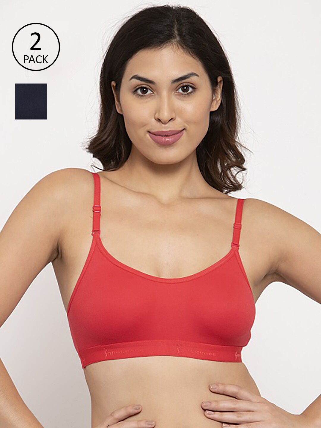 

Innocence Red & Black Set Of 2 Solid Full Coverage Everyday Bra