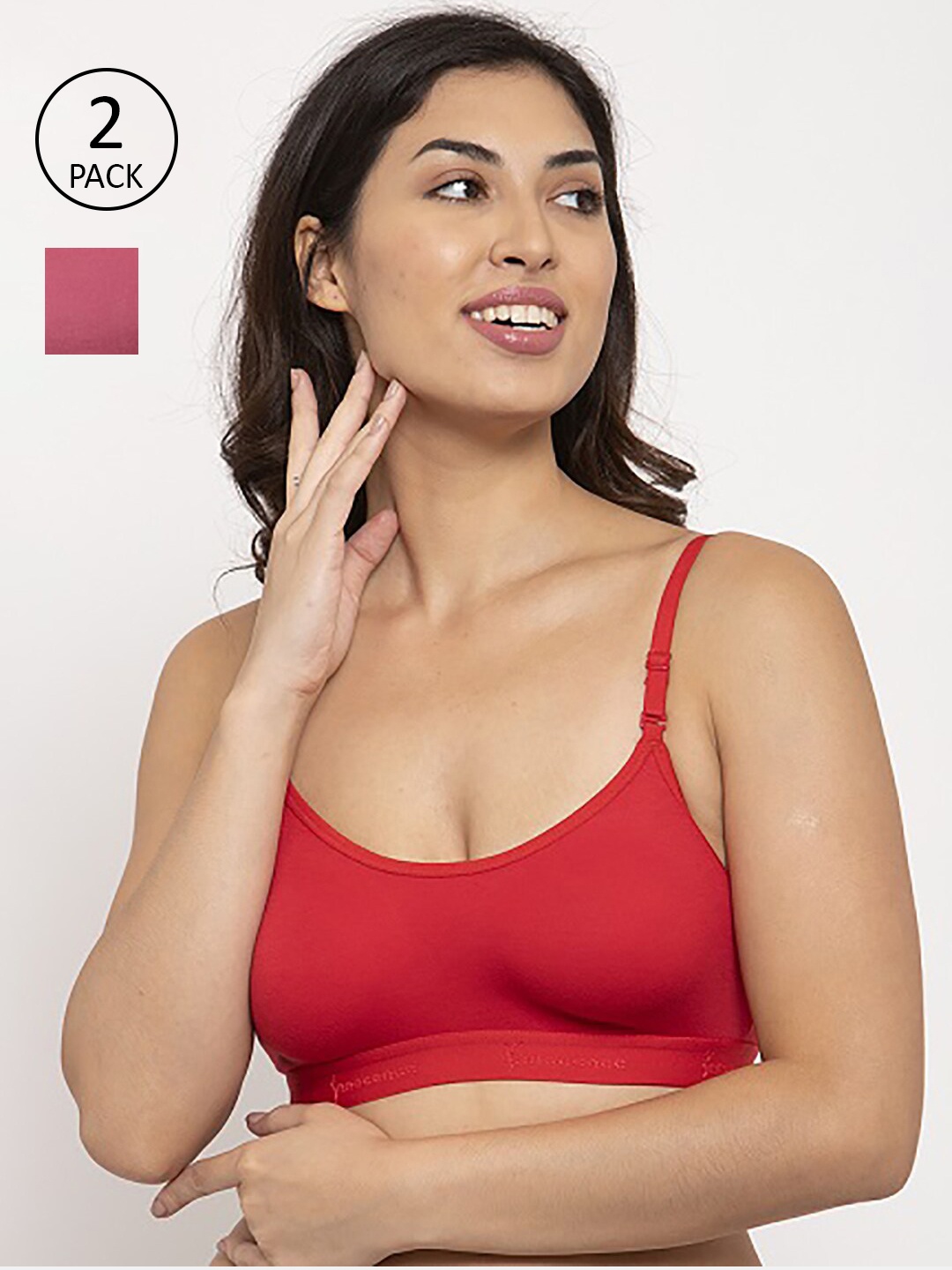 

Innocence Pink & Red Set Of 2 Non Padded Non Wired Sports Bra