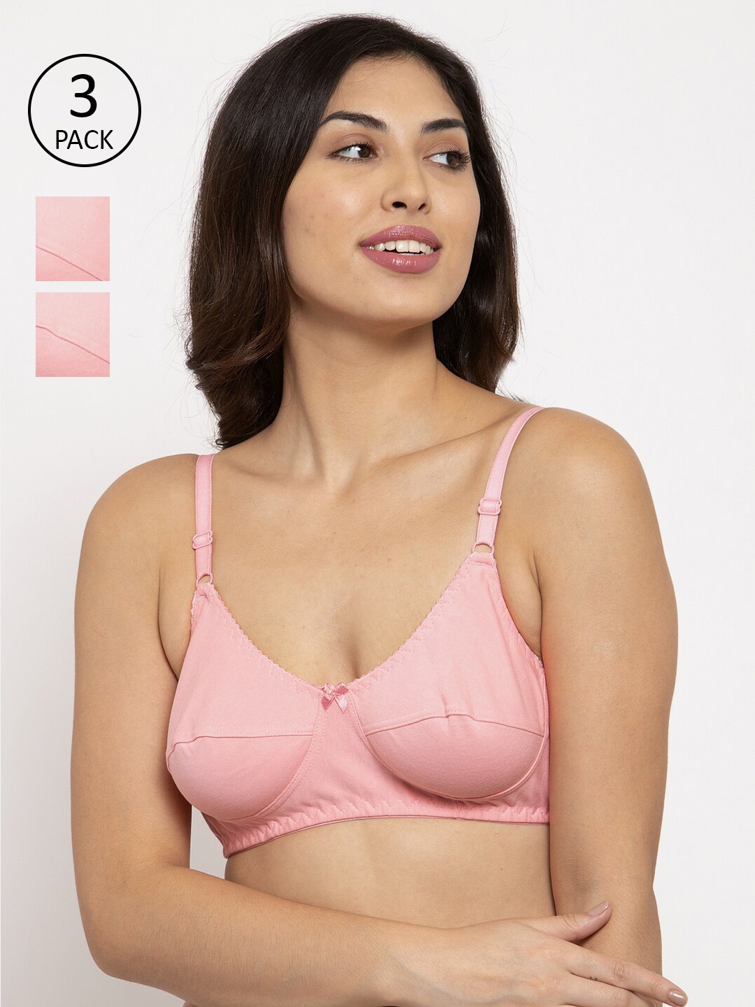 

Innocence Pack of 3 Non Wired Full Coverage Non Padded Everyday Bra, Pink