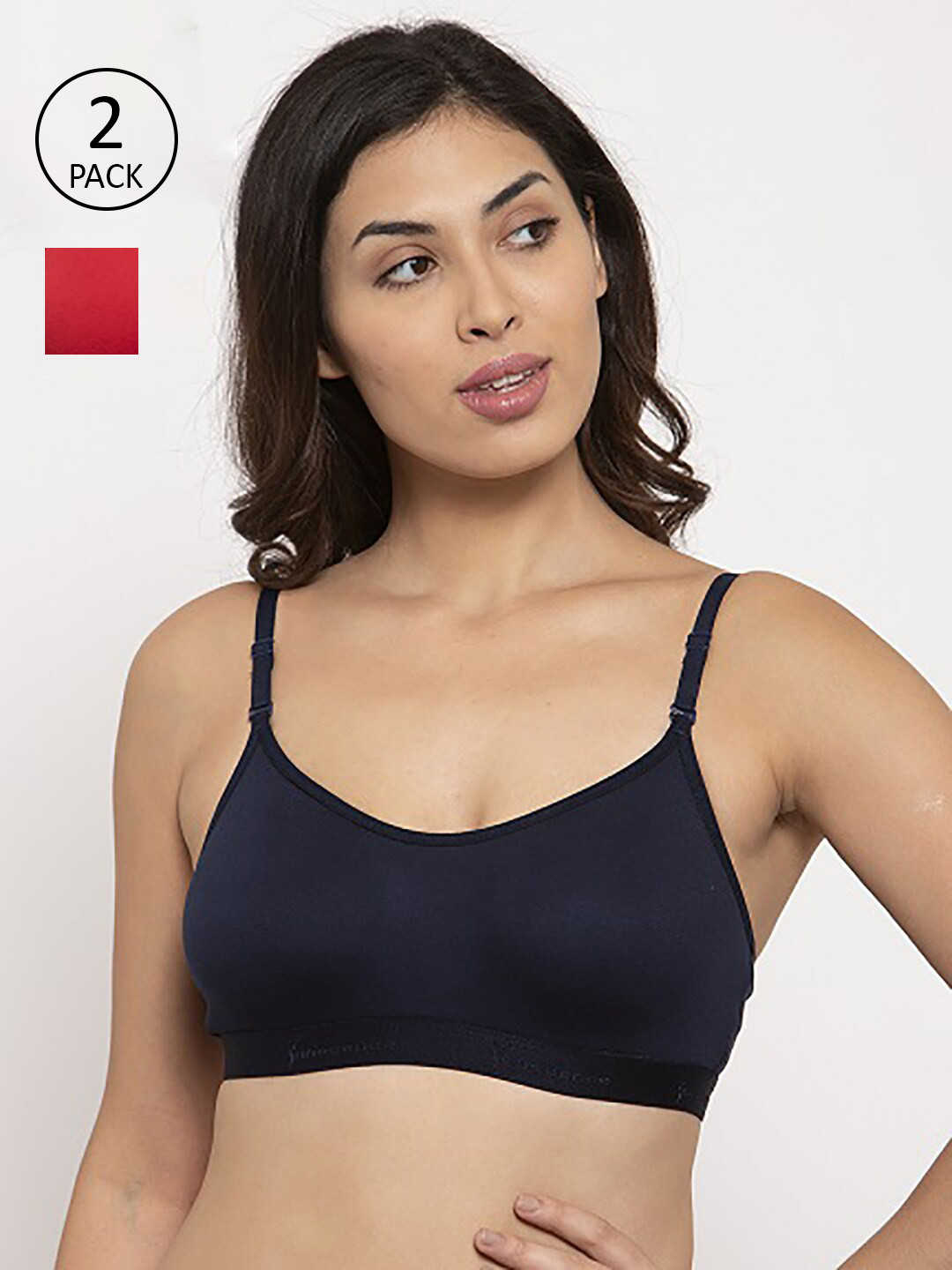 

Innocence Navy Blue & Red Set Of 2 Non Padded Non Wired Cotton Sports Bra
