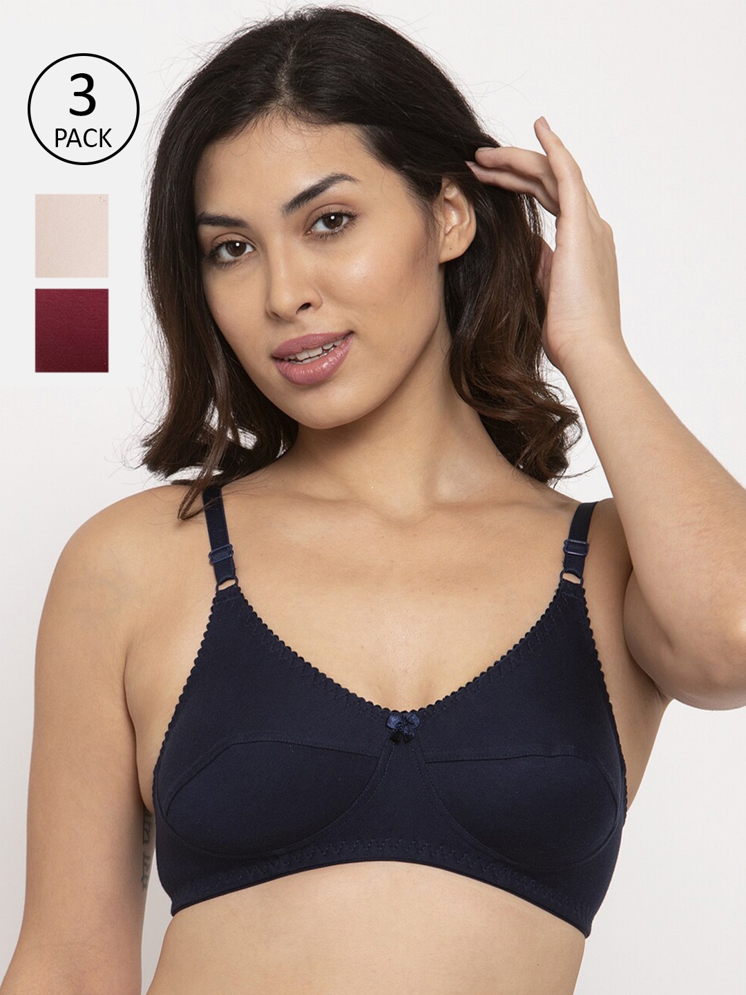 

Innocence Multi Color Set Of 3 Solid Full Coverage Everyday Bra