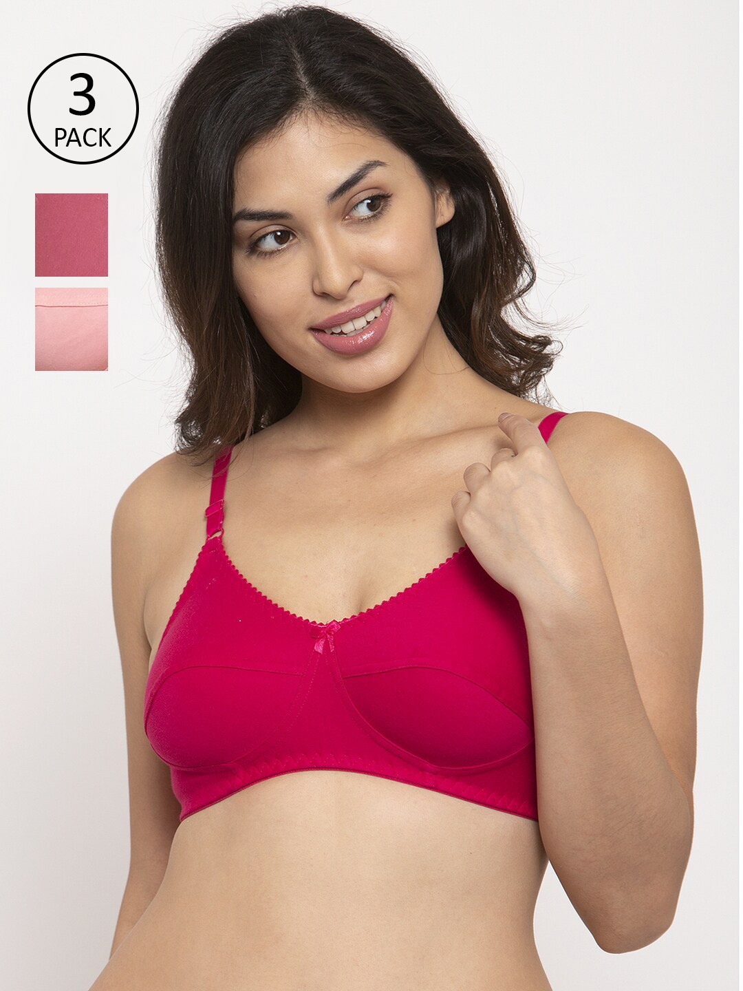 

Innocence Magenta, Pink & Red Set Of 3 Non-Wired Non-Padded Bra