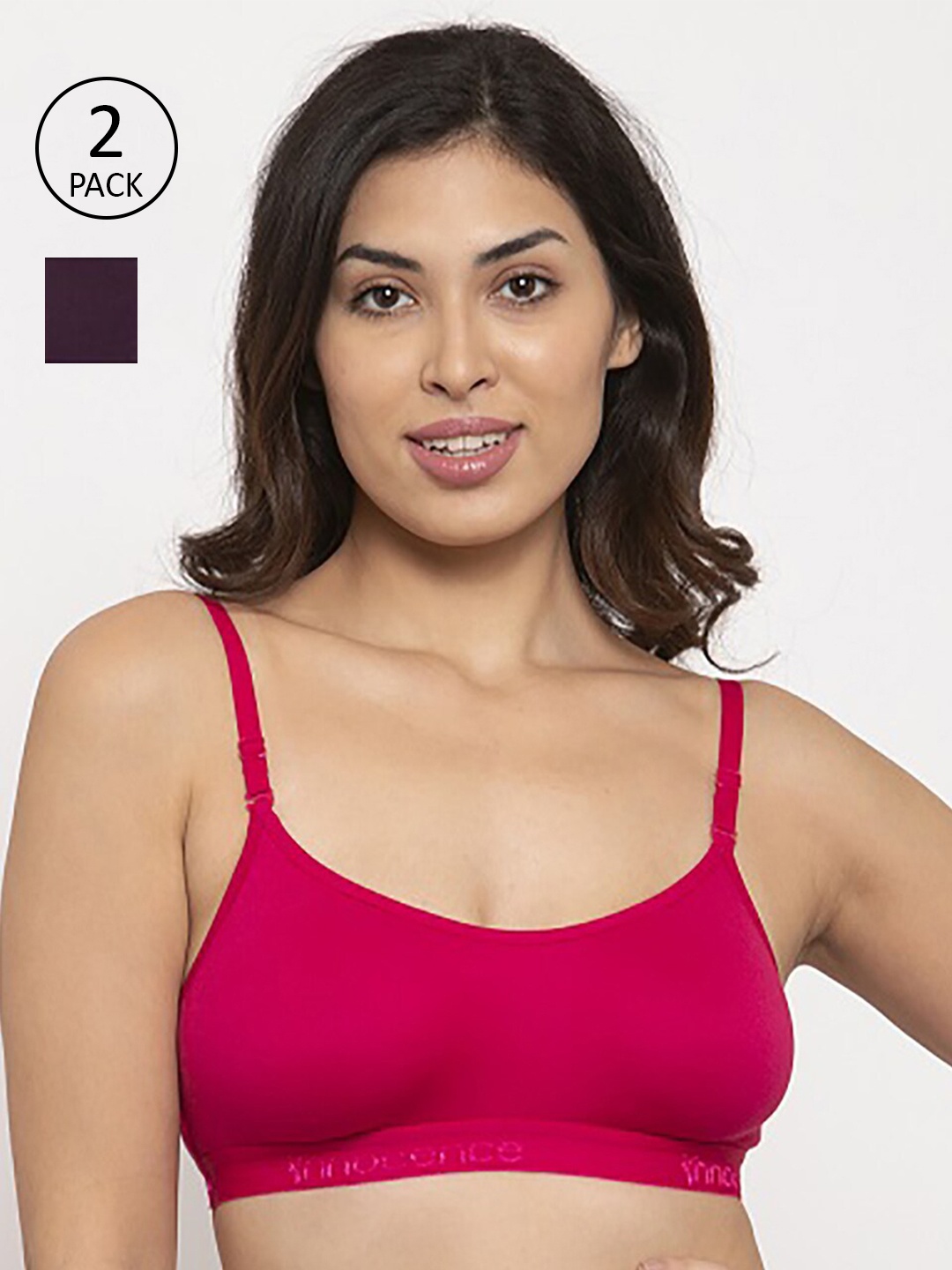 

Innocence Pack of 2 Magenta & Black Solid Non Wired Full Coverage Everyday Bra