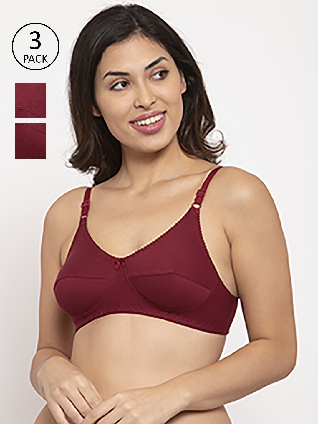 

Innocence Maroon Set Of 3 Solid Full Coverage Everyday Bra