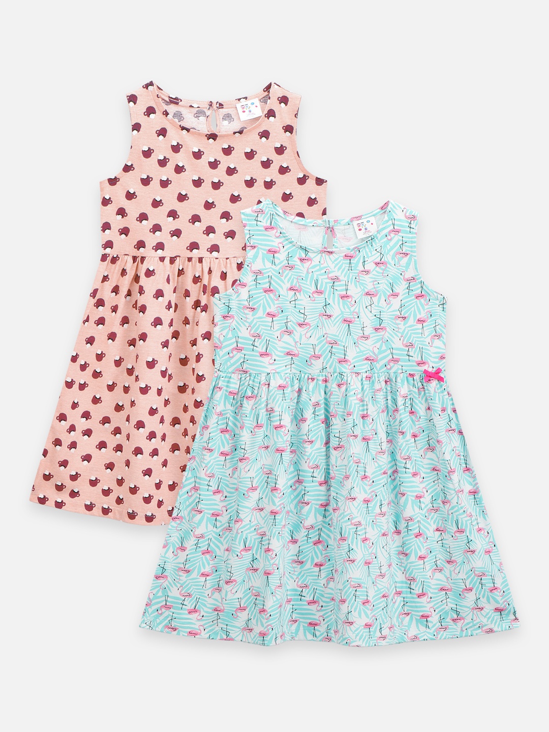 

LilPicks Girls Pack of 2 Printed Dresses, Peach