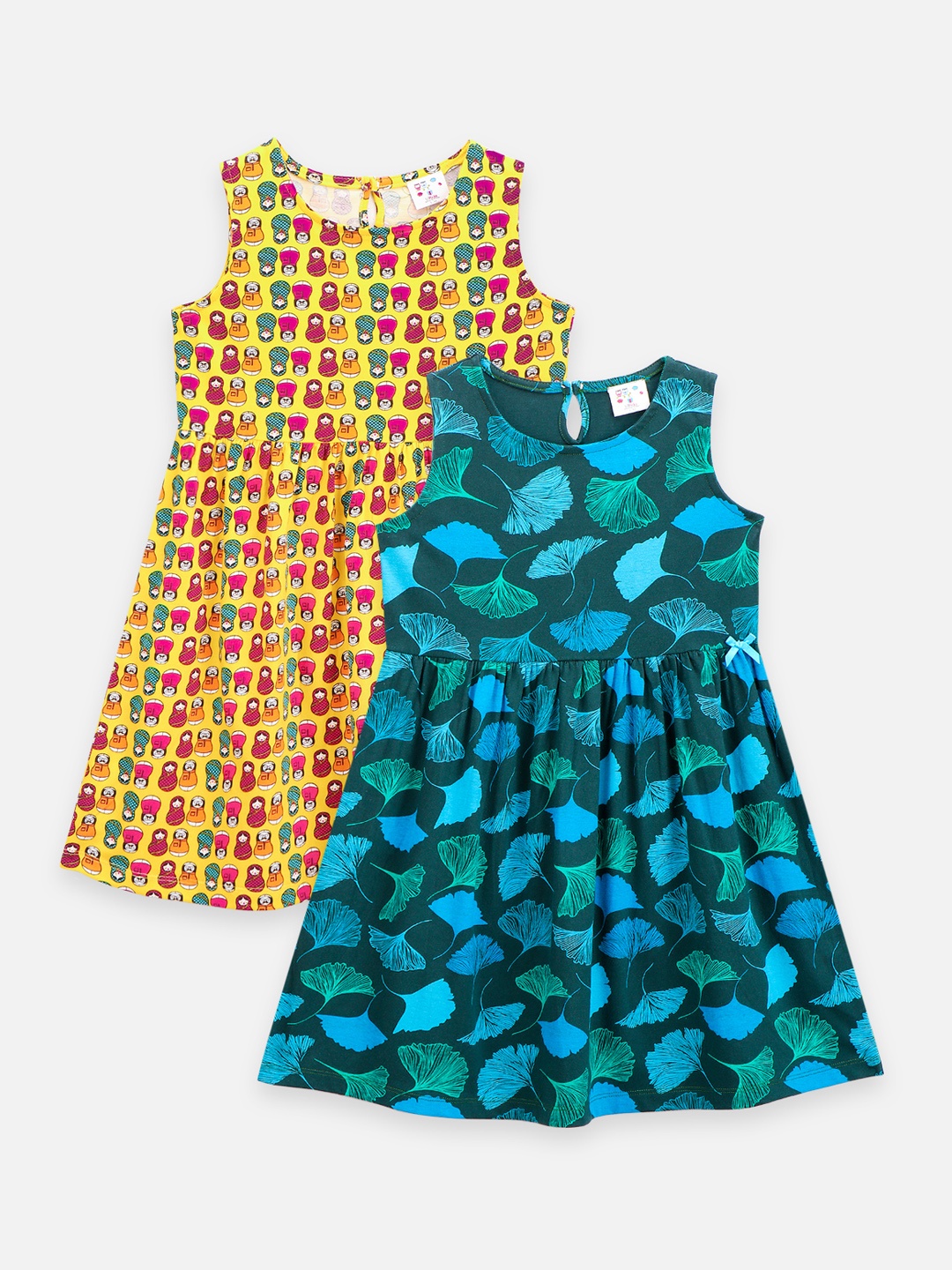 

LilPicks Girls Pack of 2 Printed Dresses, Yellow
