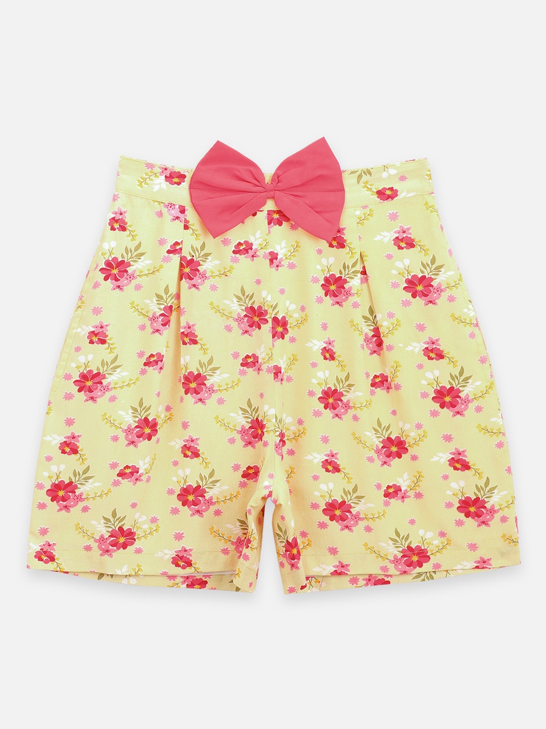 

LilPicks Girls Yellow & Pink Floral Printed Shorts