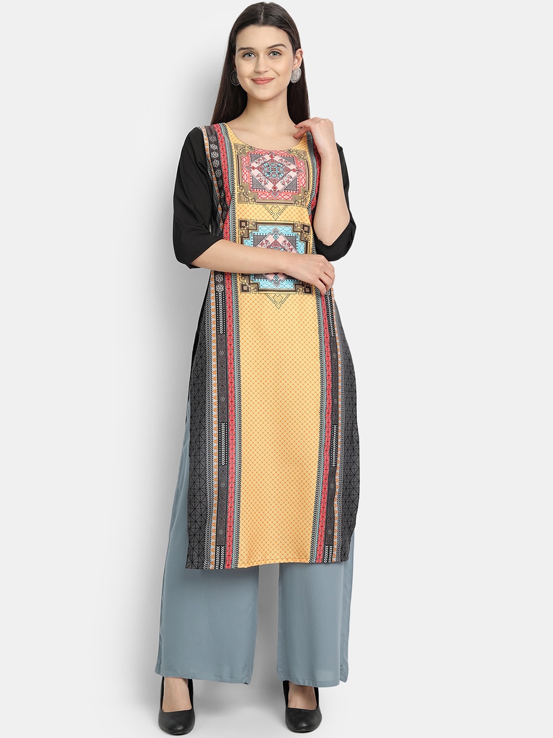 

7Threads Women Multicoloured Ethnic Motifs Printed Thread Work Crepe Kurta, Multi