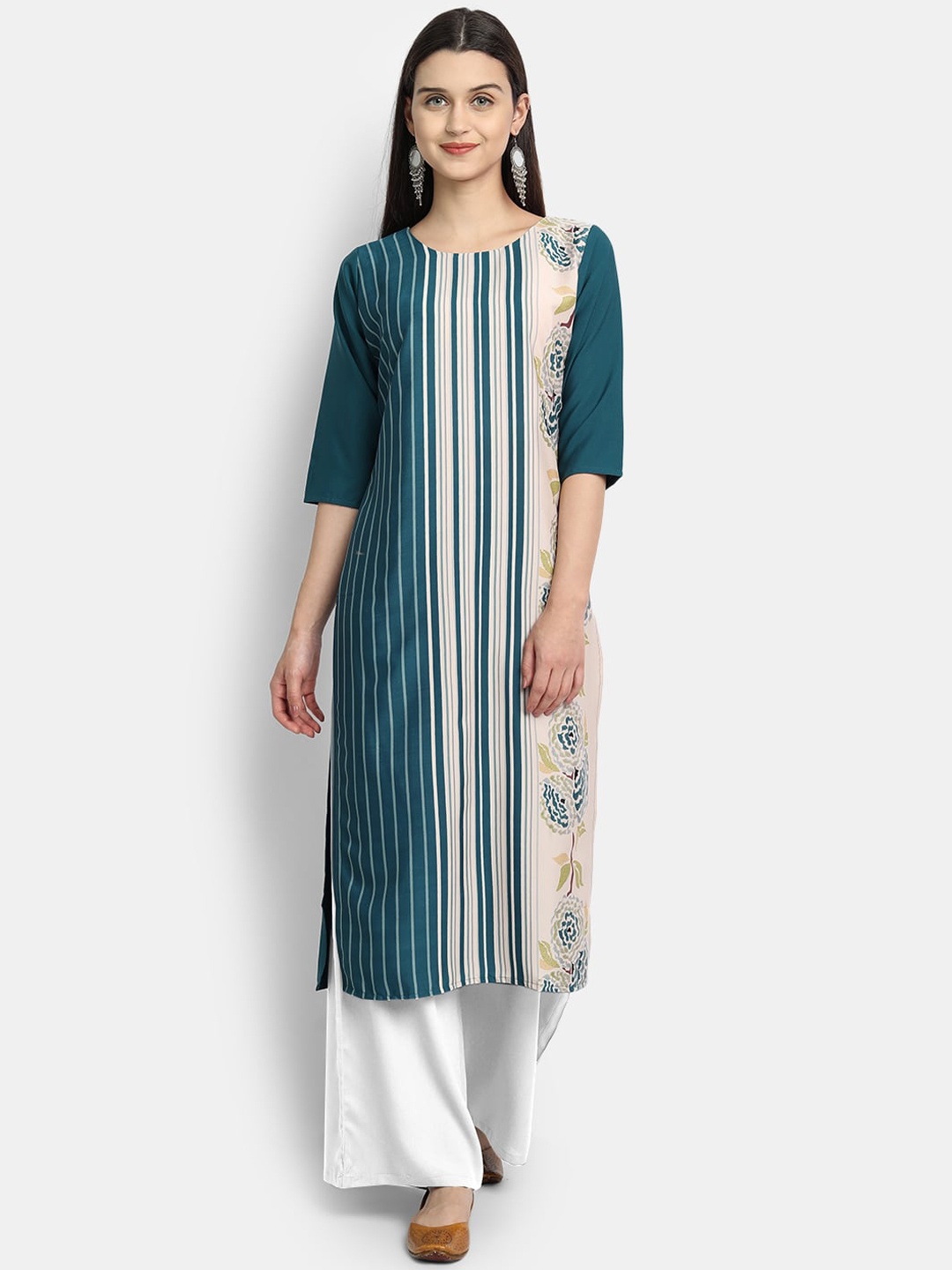

7Threads Women Multicoloured Striped Crepe Kurta, Multi