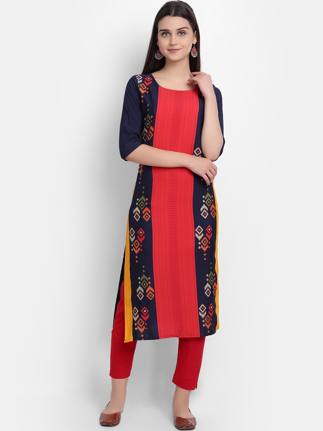 

7Threads Women Red & Black Digital Printed Straight Kurta