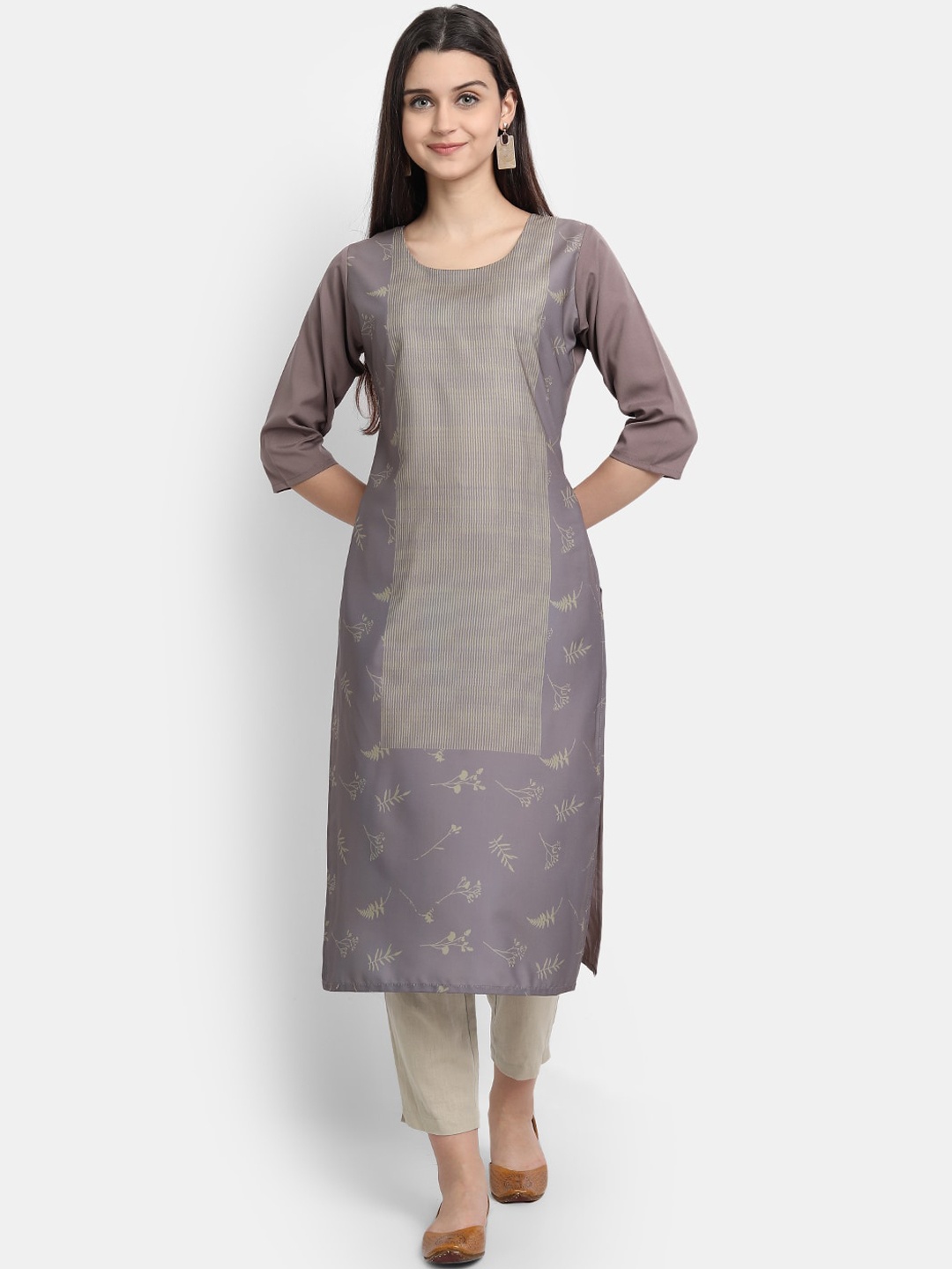 

KALINI Women Grey Floral Printed Crepe Kurta