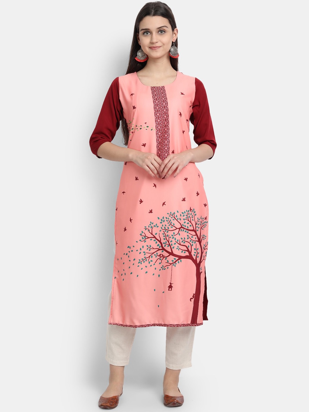 

7Threads Women Pink Floral Printed Crepe Kurta