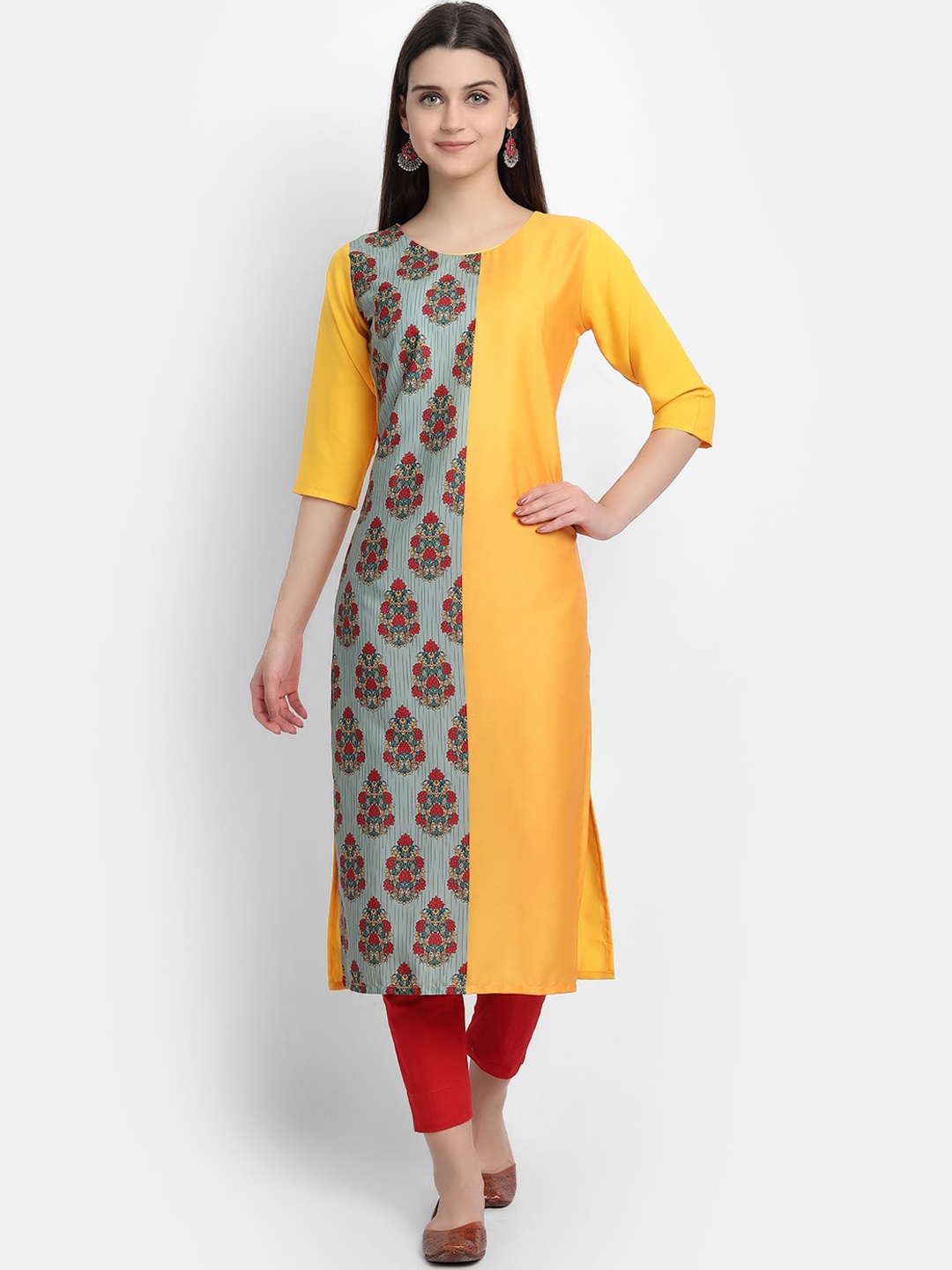 

7Threads Woman Yellow Ethnic Motifs Printed Crepe Kurta